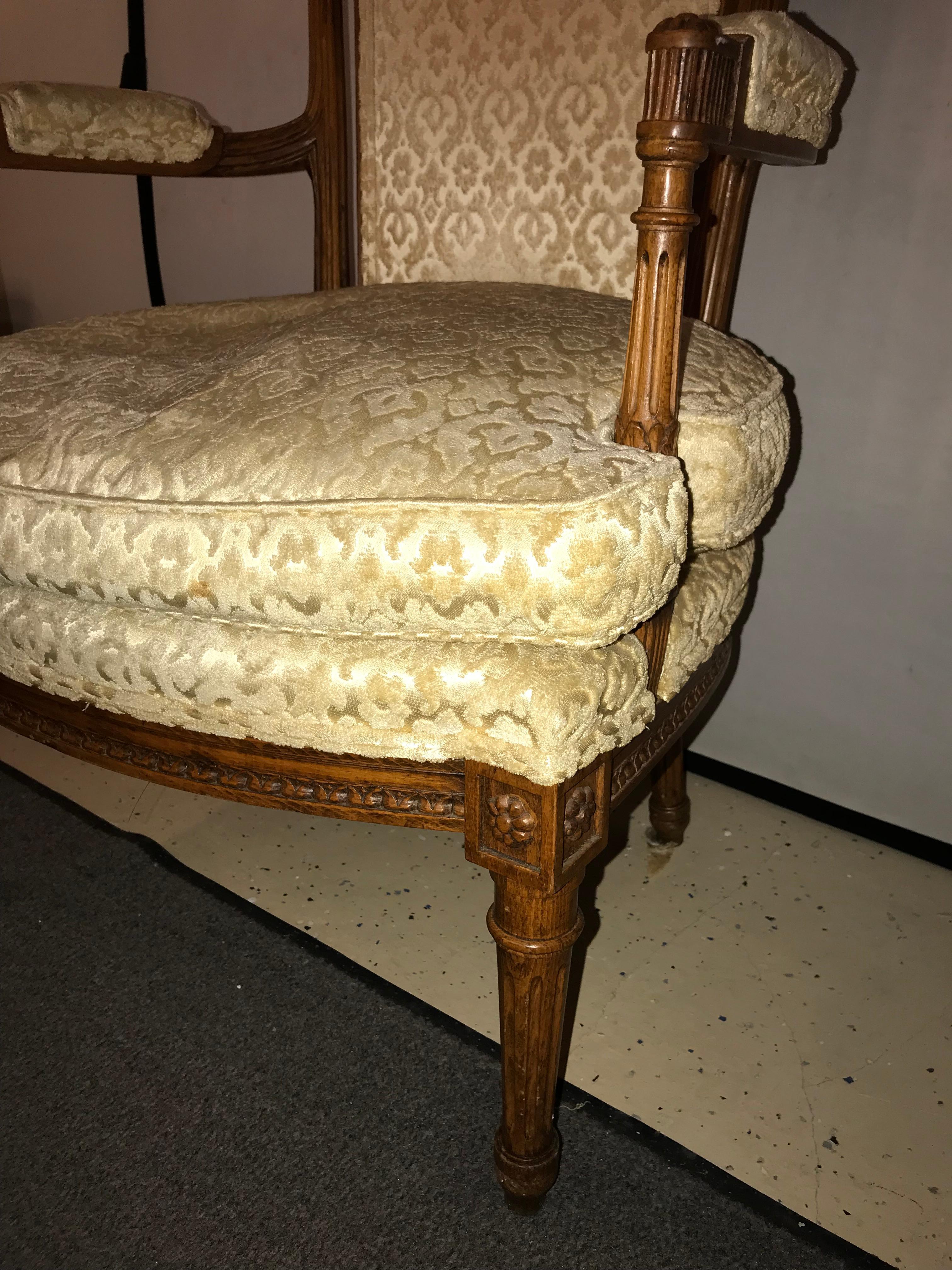 Pair of Louis XVI Style Bergere Chairs or Armchairs 11