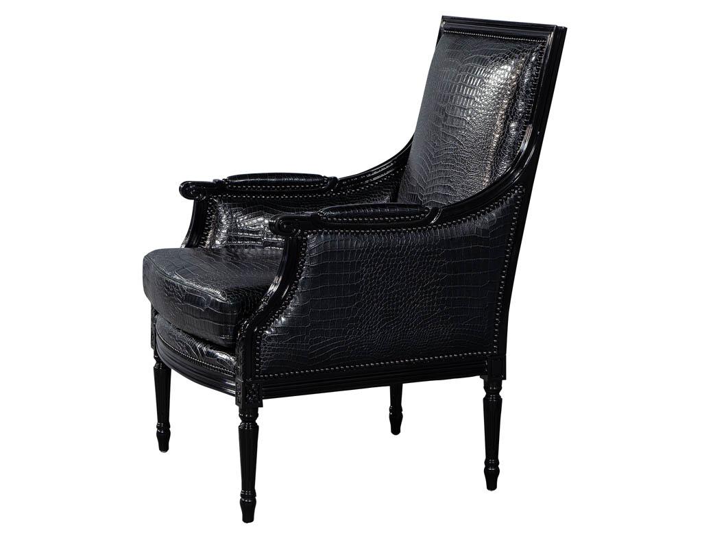 Pair of Louis XVI Style Bergère Club Lounge Armchairs in Croc Leather (Italienisch)