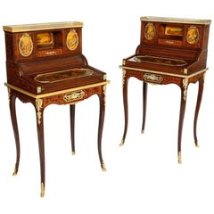 Pair of Louis XVI Style Bonheur du Jours Desks with Vernis Martin Decorations