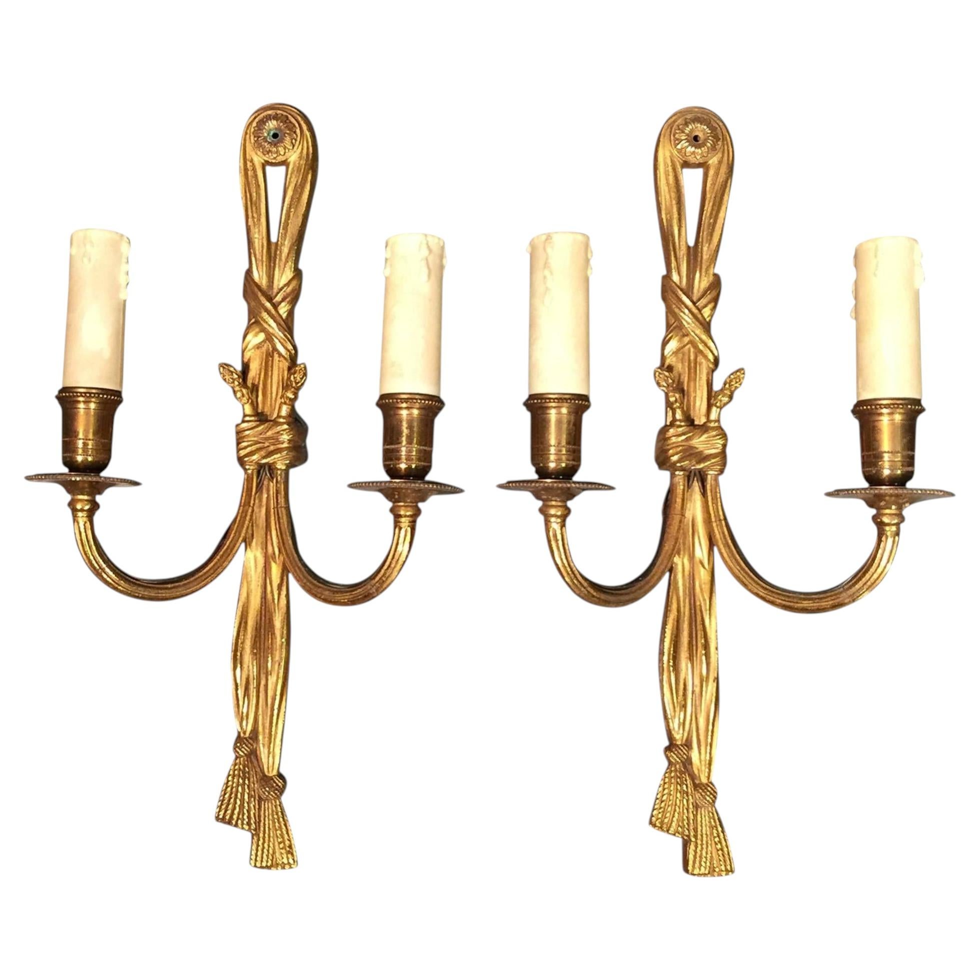 Pair of Louis XVI Style Bonze Wall Sconces, French