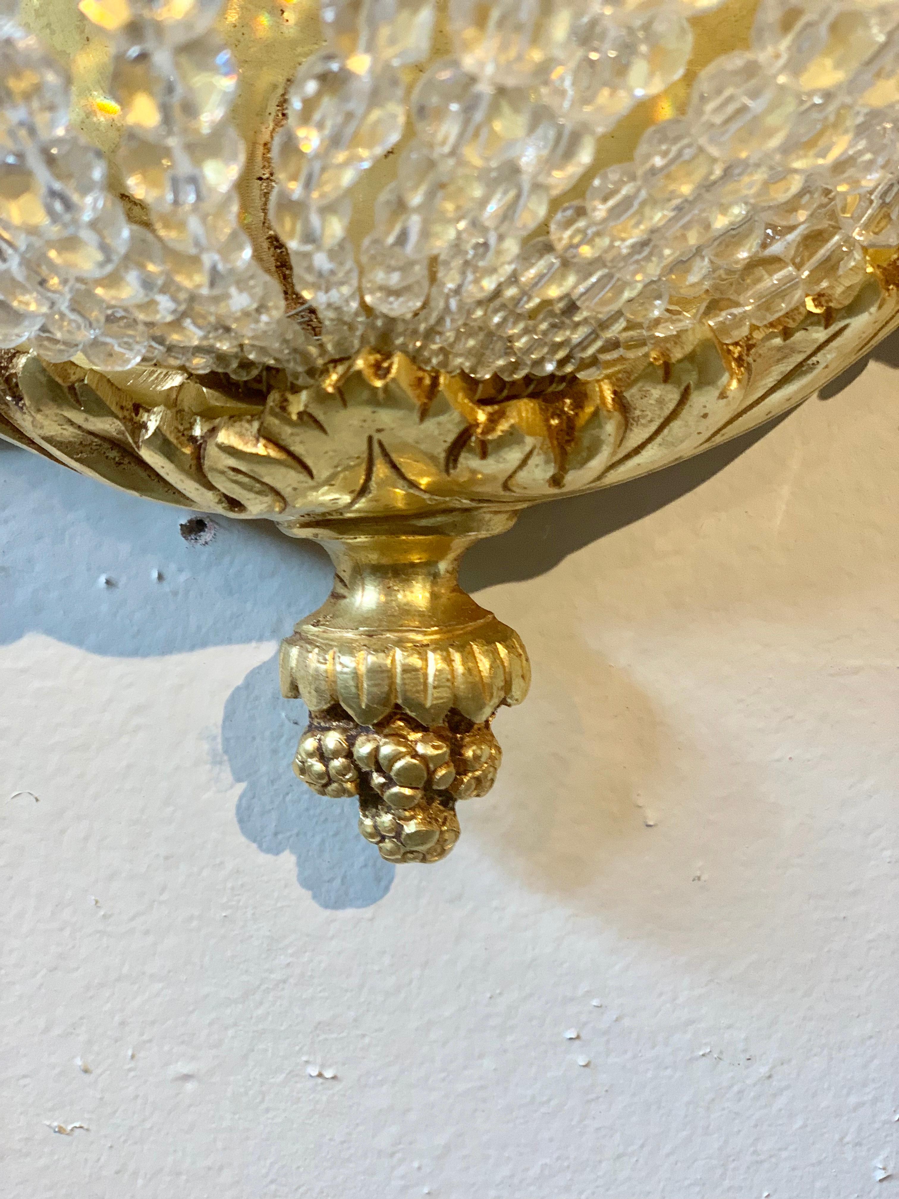 Pair of Louis XVI Style Bronze and Crystal Beaded Diminutive Wall Sconce For Sale 4