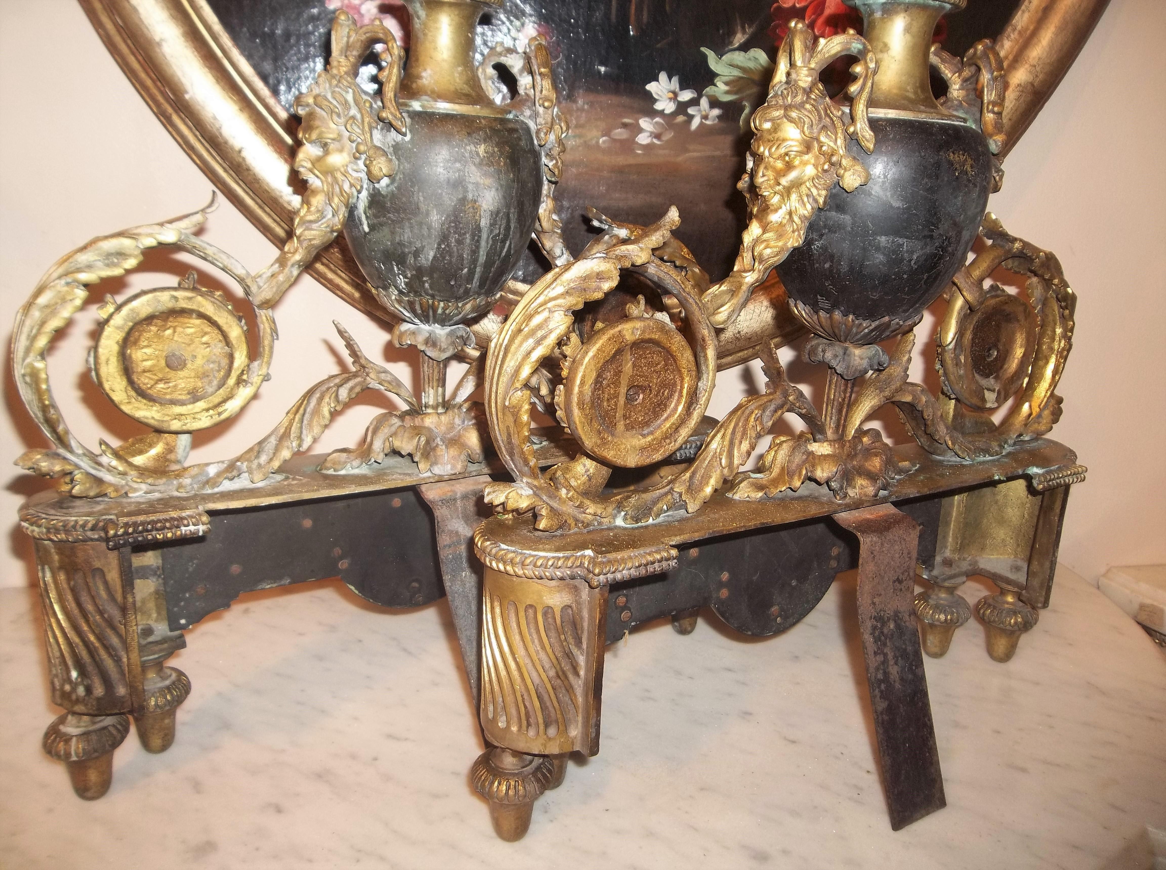 Pair of Louis XVI Style Bronze and Gilt Bronze Chenets or Andirons 7