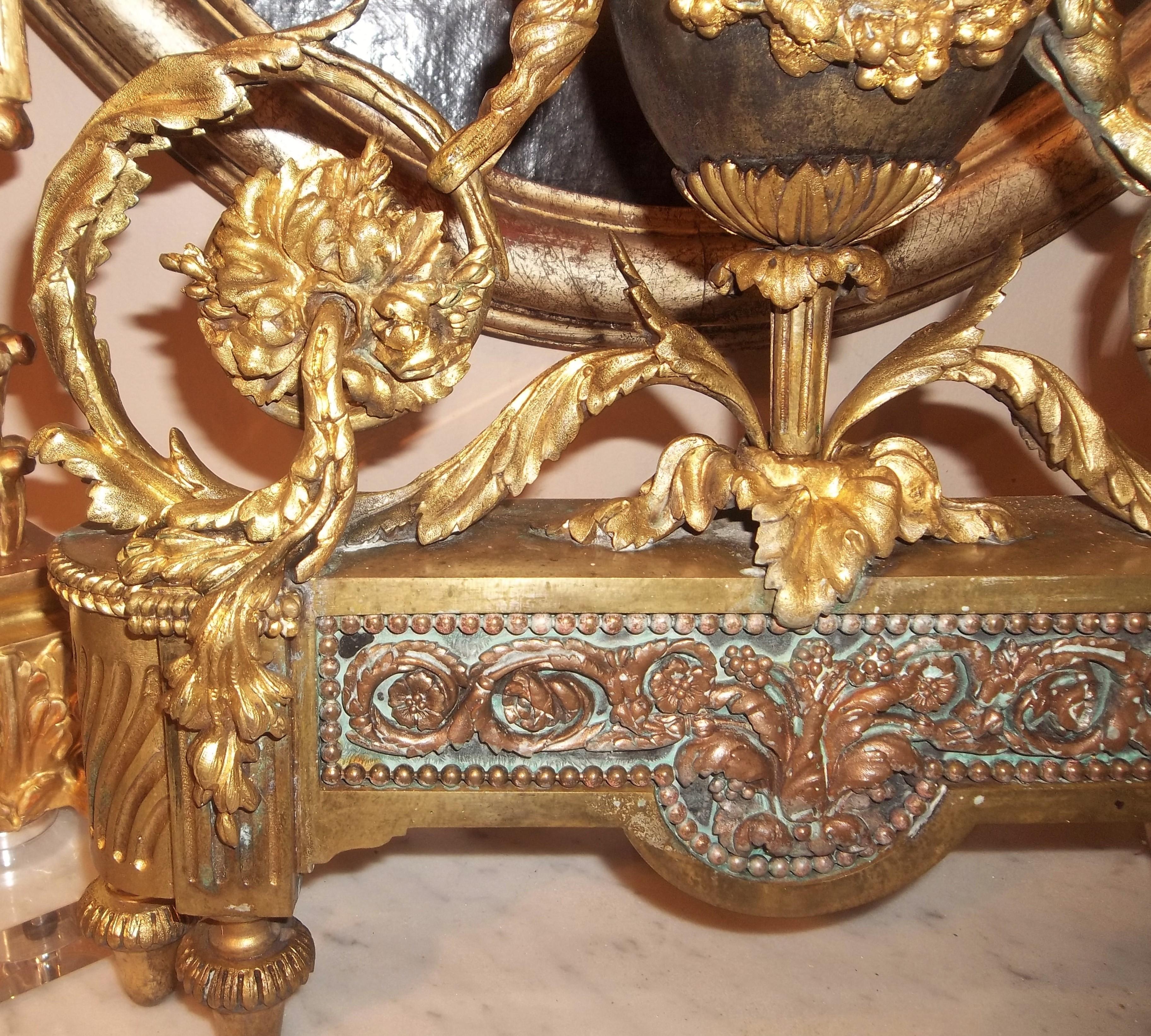 Pair of Louis XVI Style Bronze and Gilt Bronze Chenets or Andirons 8