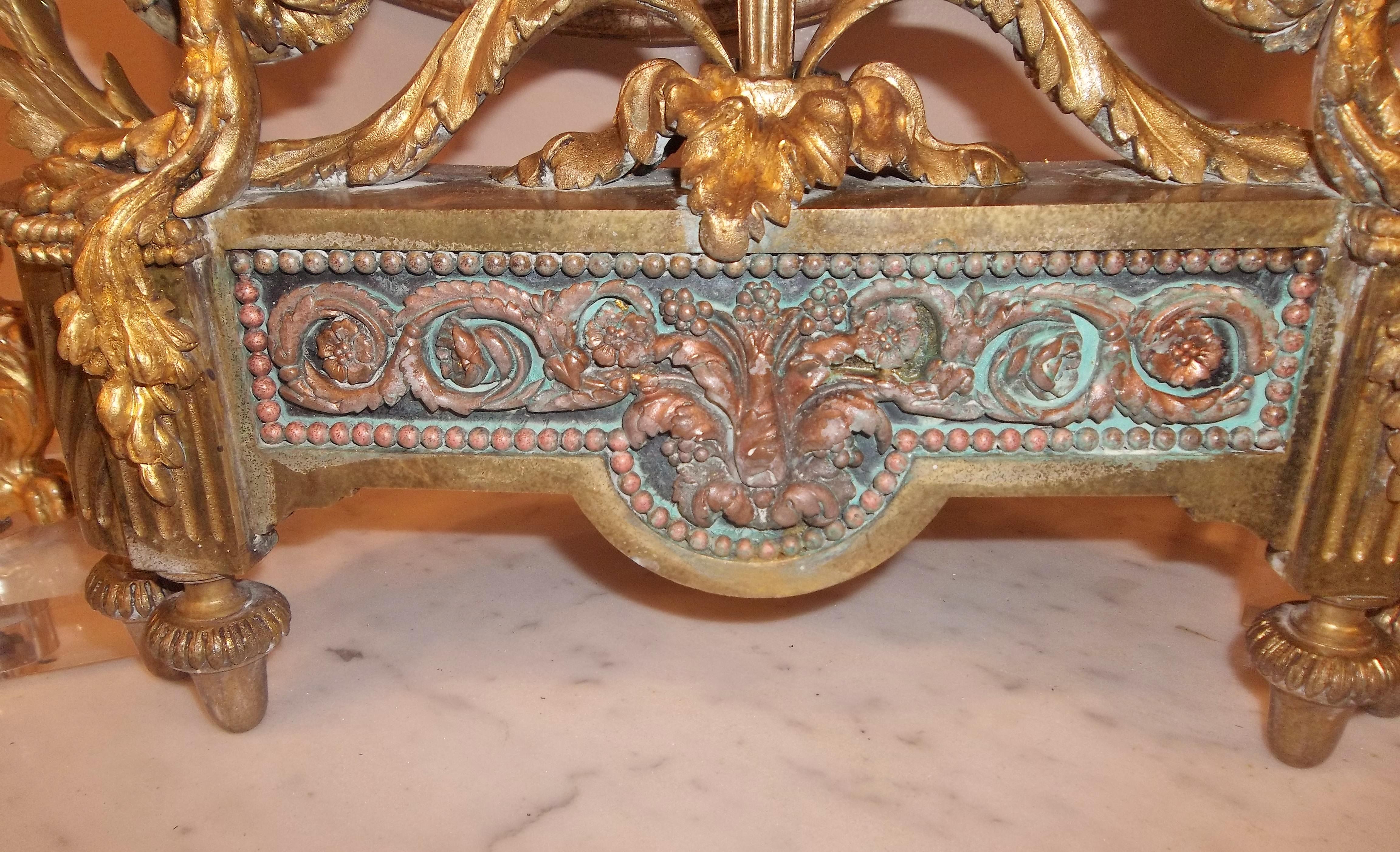 Pair of Louis XVI Style Bronze and Gilt Bronze Chenets or Andirons 10