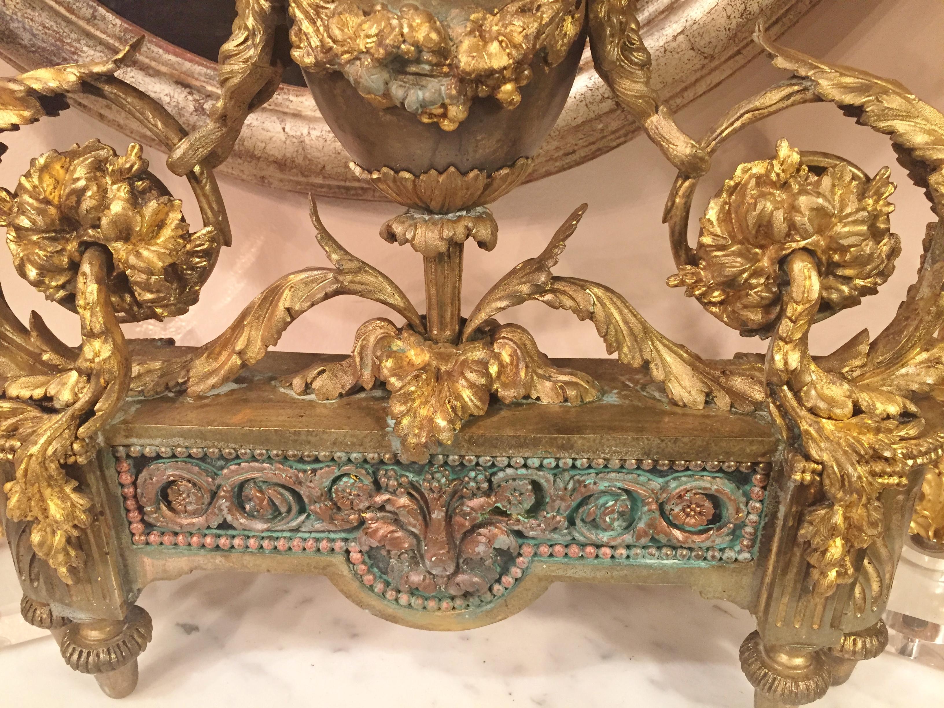 Pair of Louis XVI Style Bronze and Gilt Bronze Chenets or Andirons In Good Condition In Nashville, TN