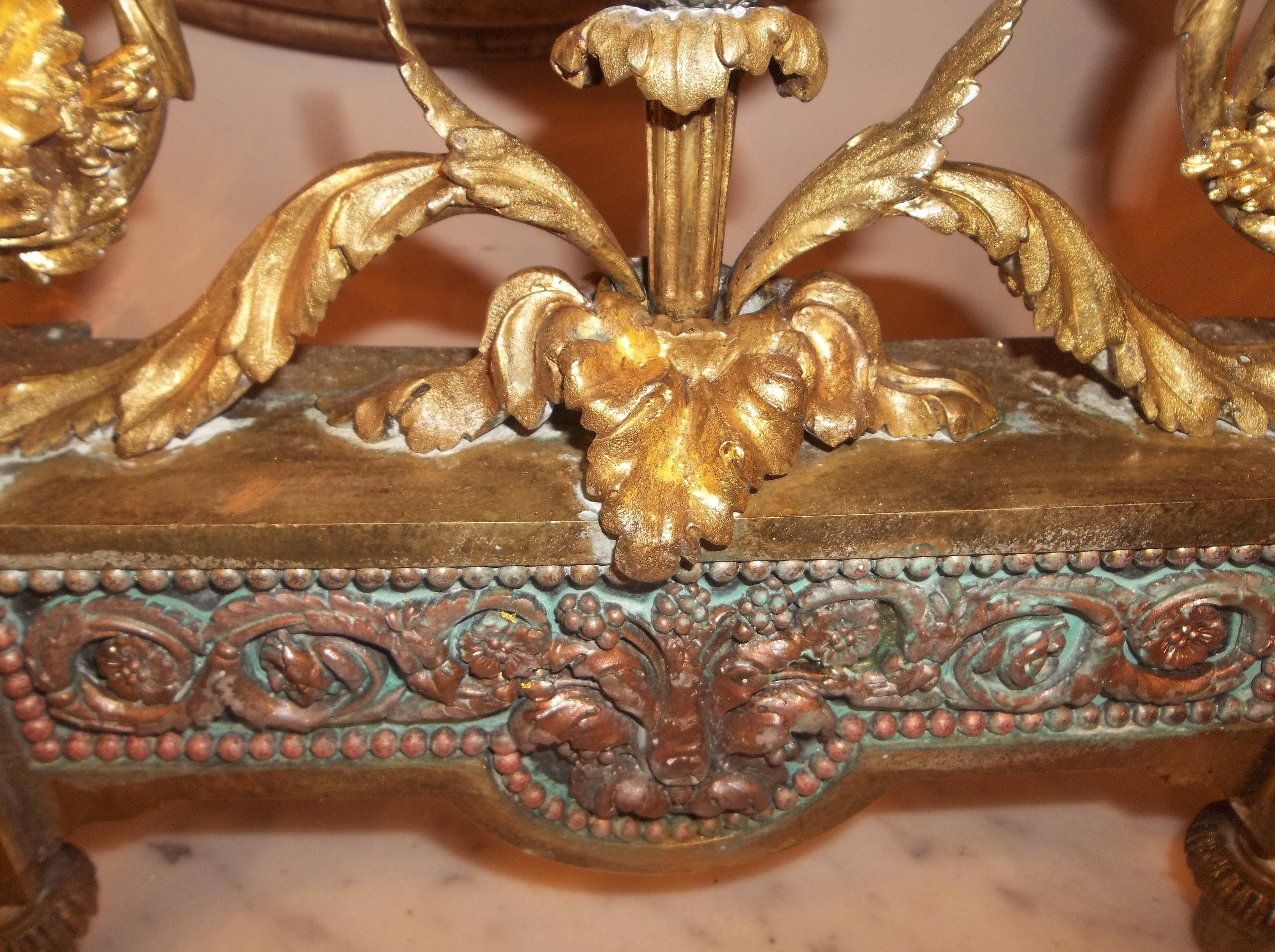 Late 19th Century Pair of Louis XVI Style Bronze and Gilt Bronze Chenets or Andirons