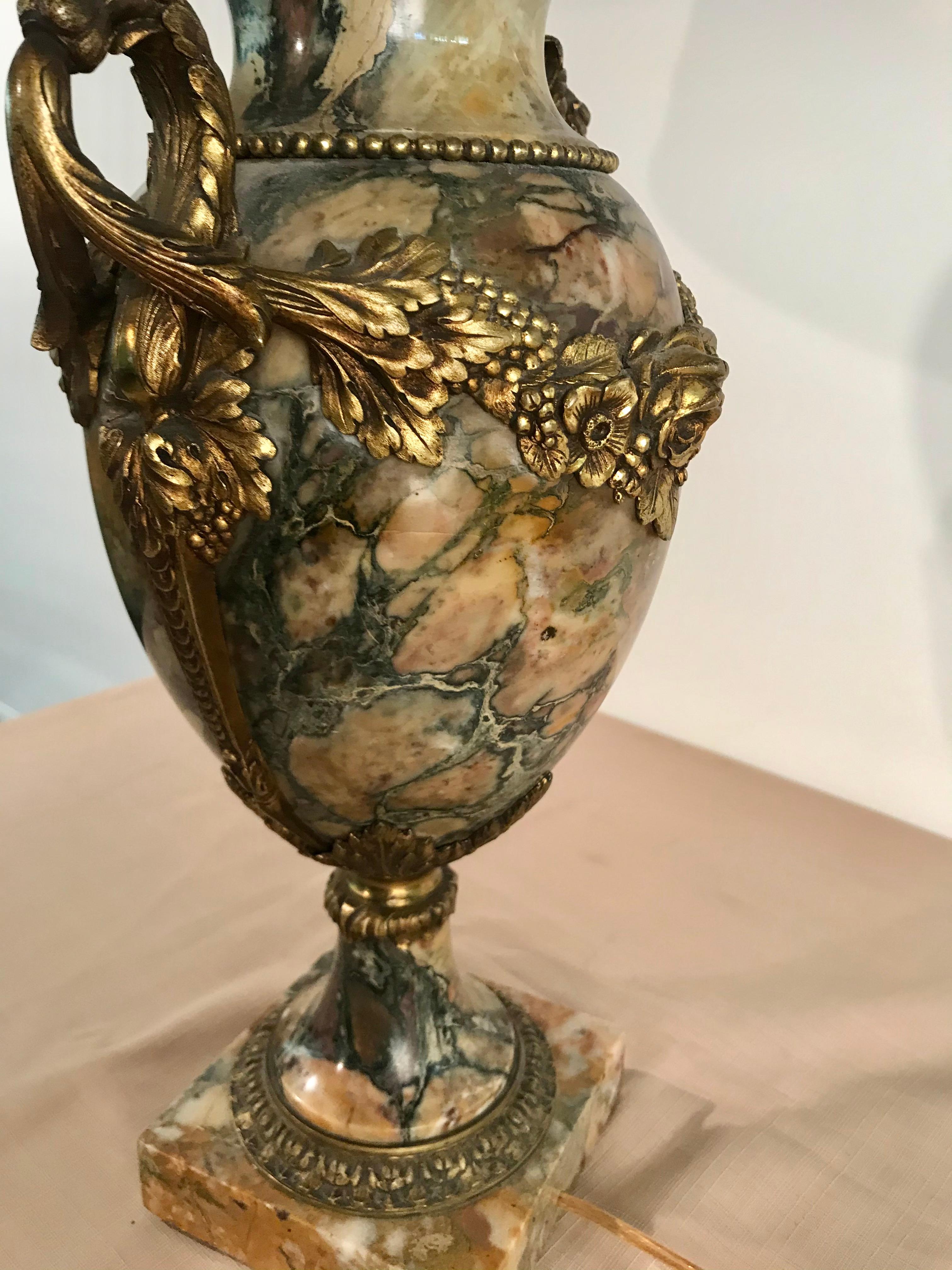 Pair of Louis XVI Style Bronze and Marble Urns, now mounted as lamps For Sale 8