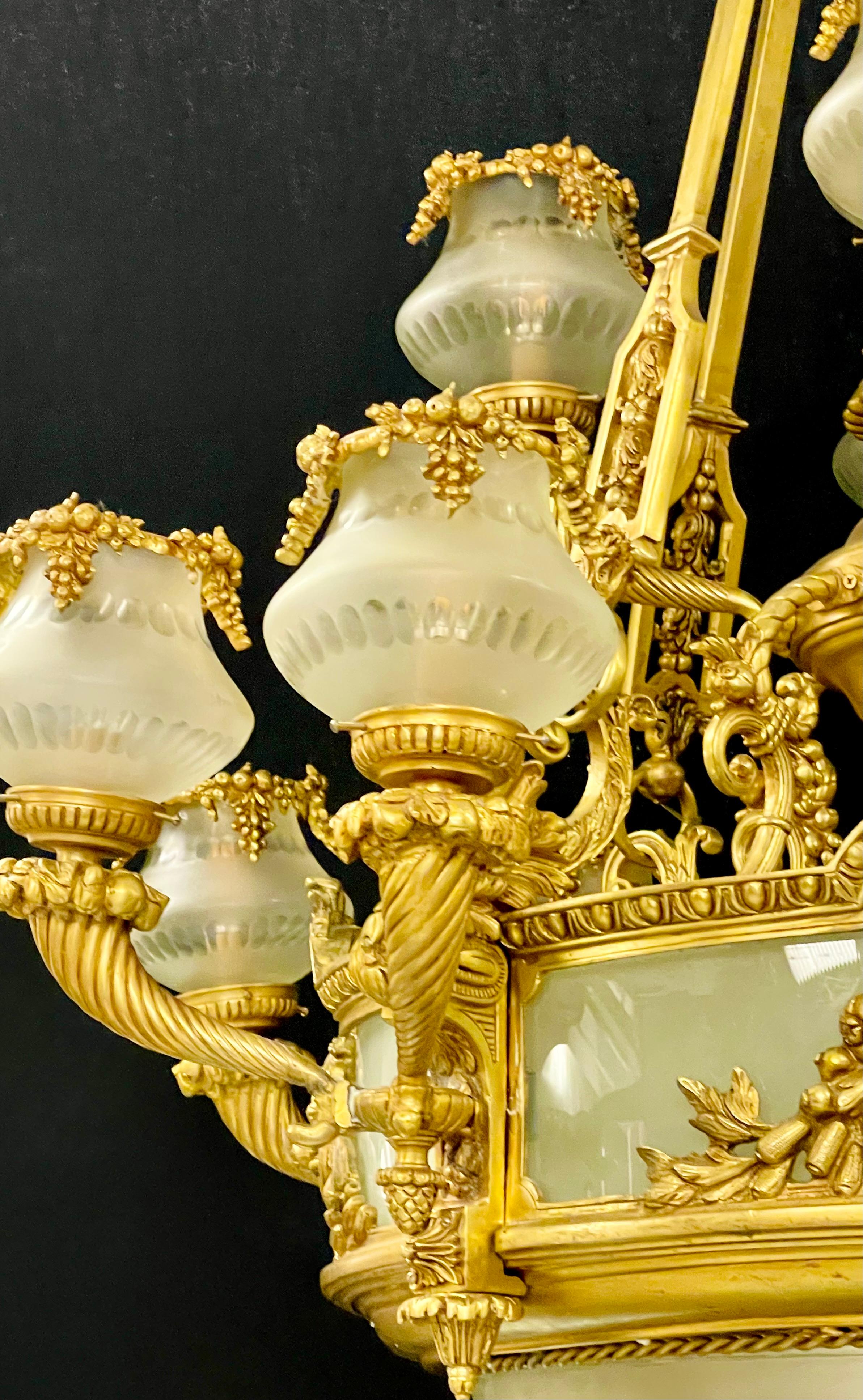 Pair of Louis XVI Style Bronze Chandeliers For Sale 12