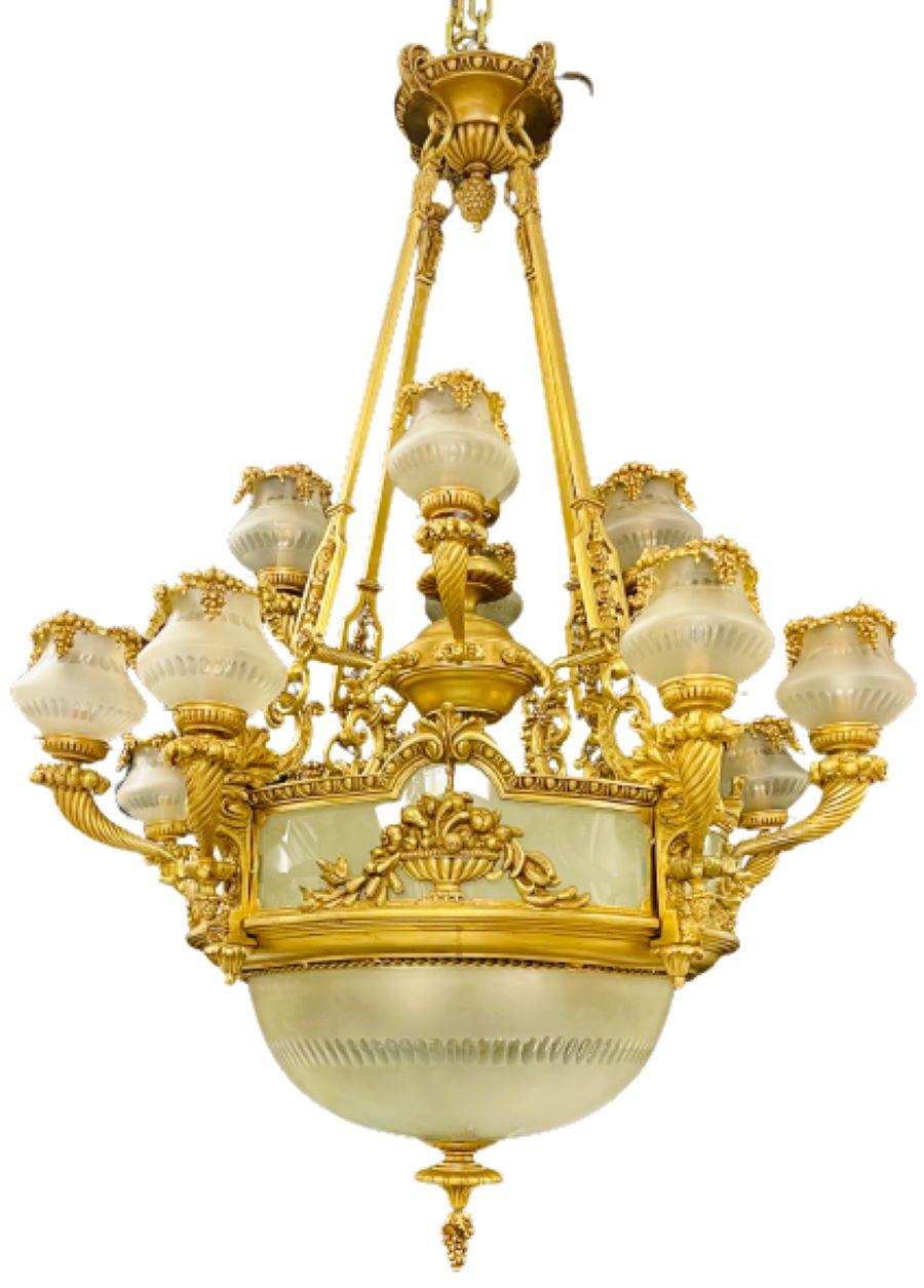 20th Century Pair of Louis XVI Style Bronze Chandeliers For Sale
