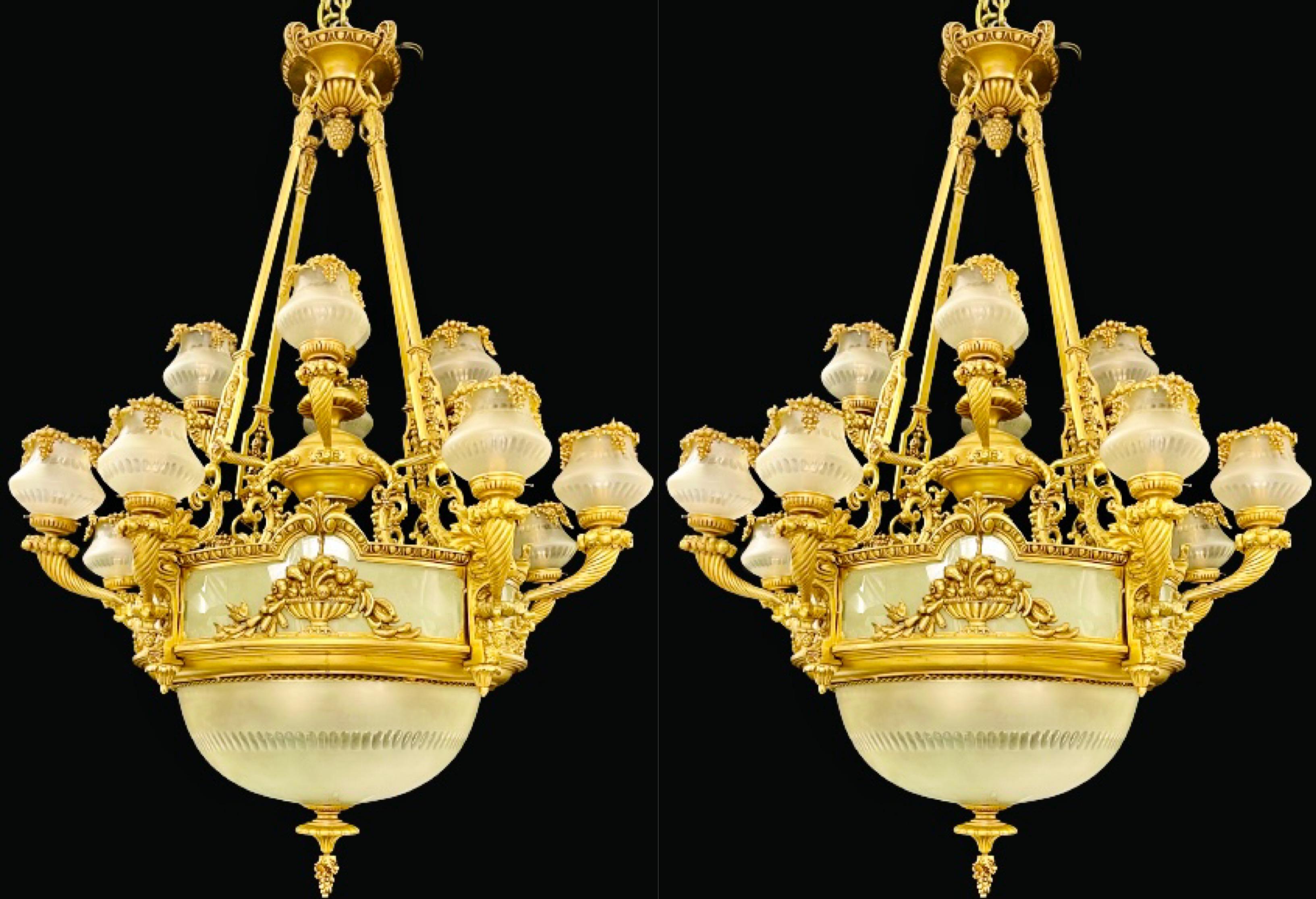 Pair of Louis XVI Style Bronze Chandeliers For Sale 1