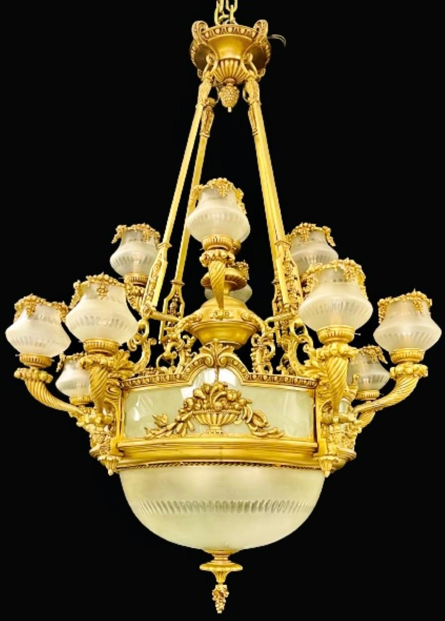 Pair of Louis XVI Style Bronze Chandeliers For Sale 2