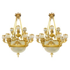 Pair of Louis XVI Style Bronze Chandeliers