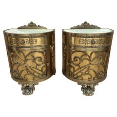 Pair of Louis XVI Style Bronze Demilune Cabinets, Early 20th Century