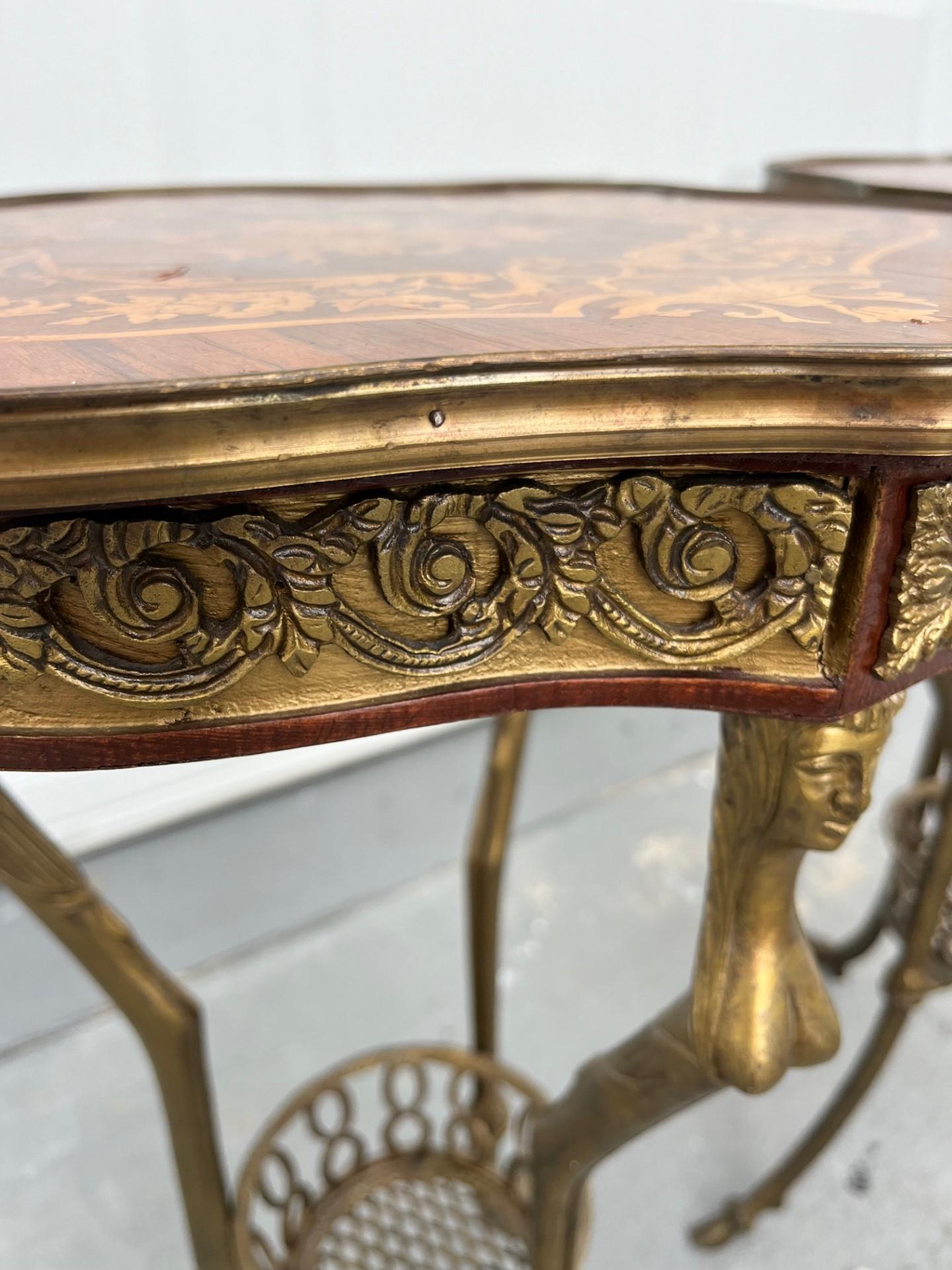 French Pair of Louis XVI Style Bronze Gueridon Tripod Tables For Sale