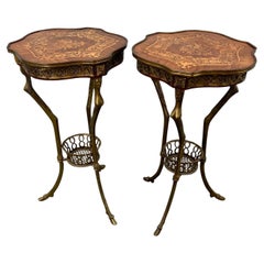 Pair of Louis XVI Style Bronze Gueridon Tripod Tables
