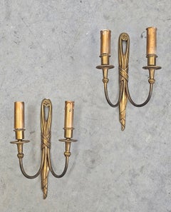 Pair of Louis XVI style Bronze Knot and Tassel Sconces, France 1940s