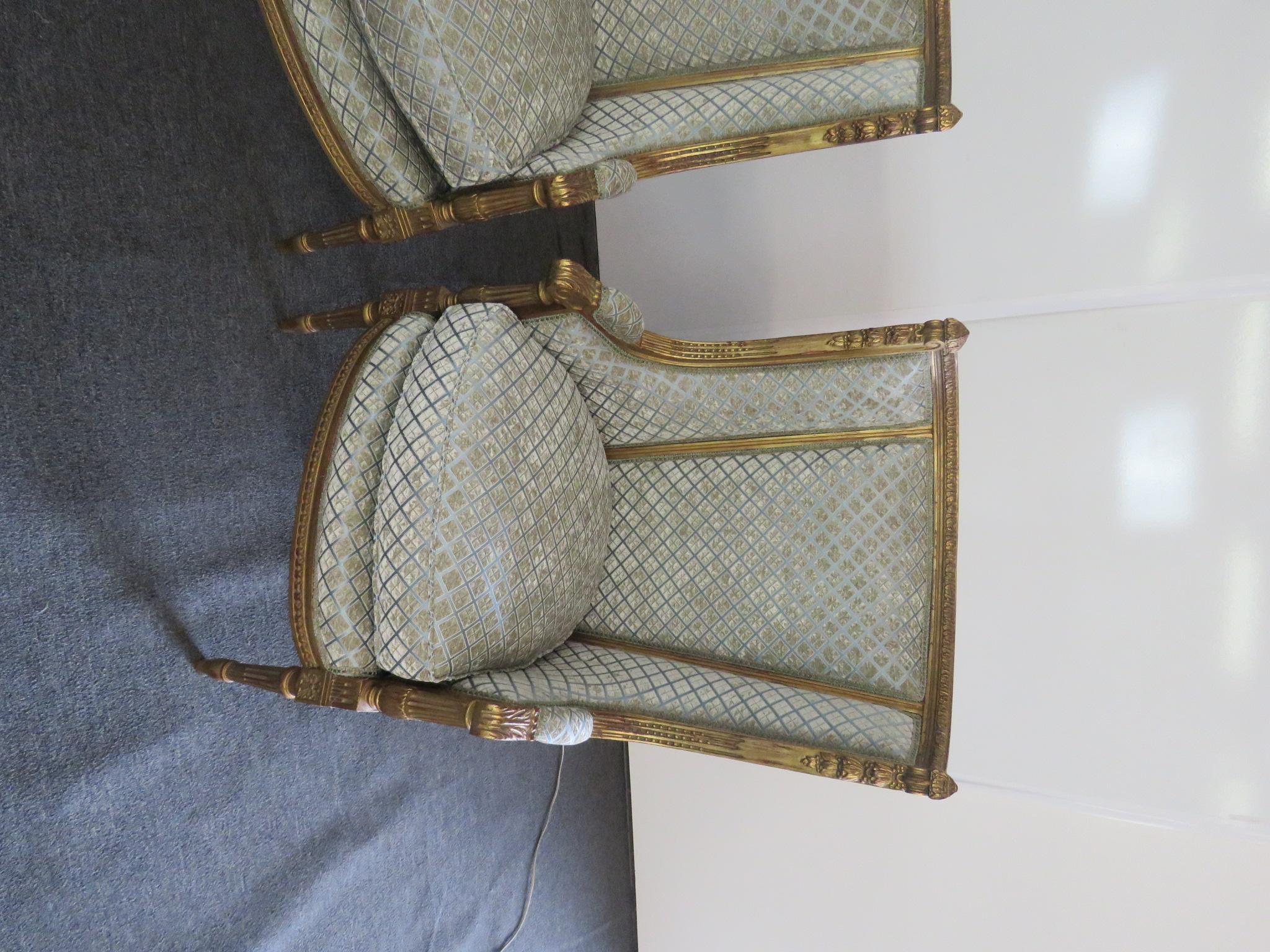 Regency Pair of Louis XVI Style Bronze Mounted Wing Back Chairs mann. Forest