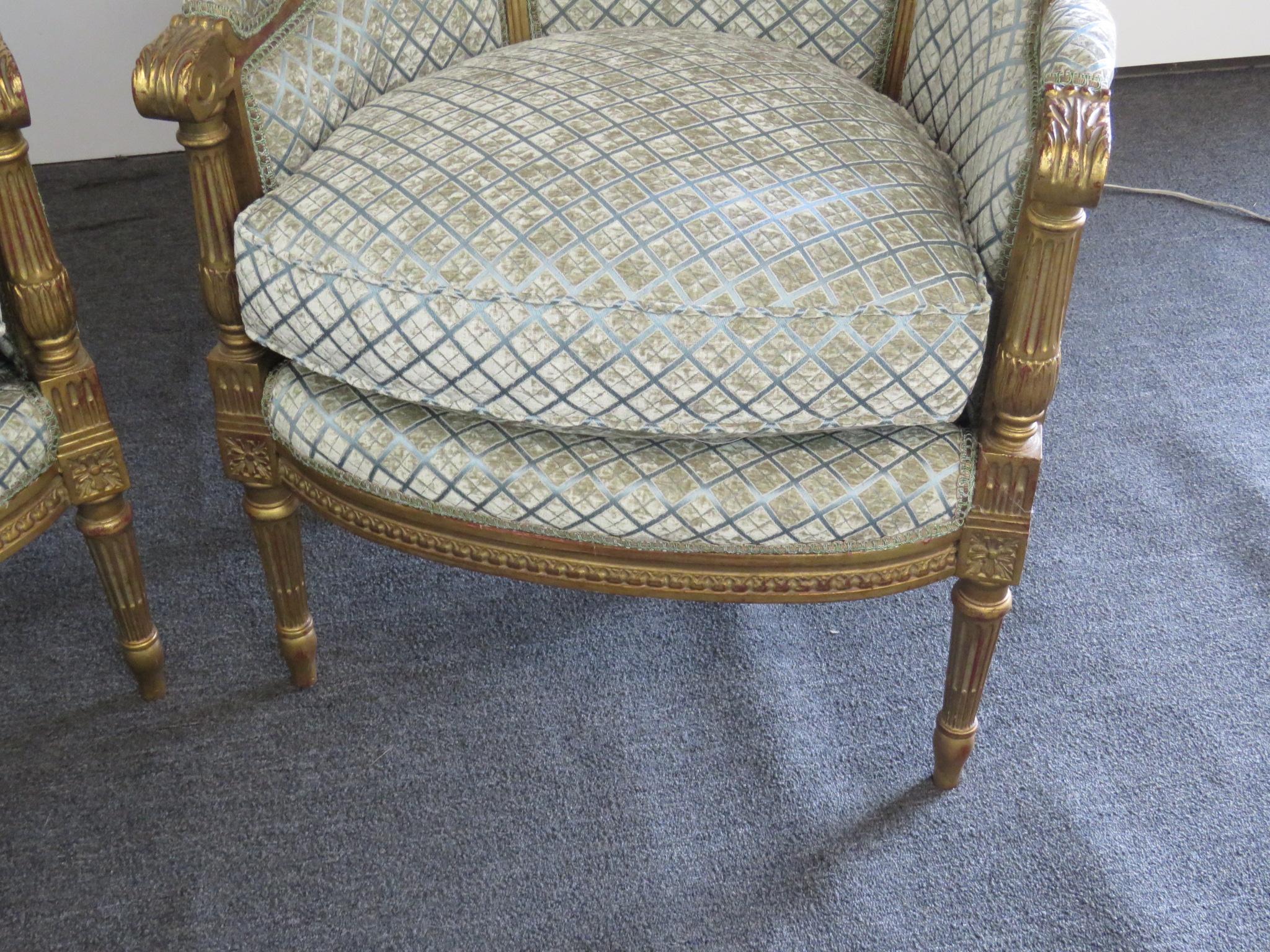 American Pair of Louis XVI Style Bronze Mounted Wing Back Chairs mann. Forest