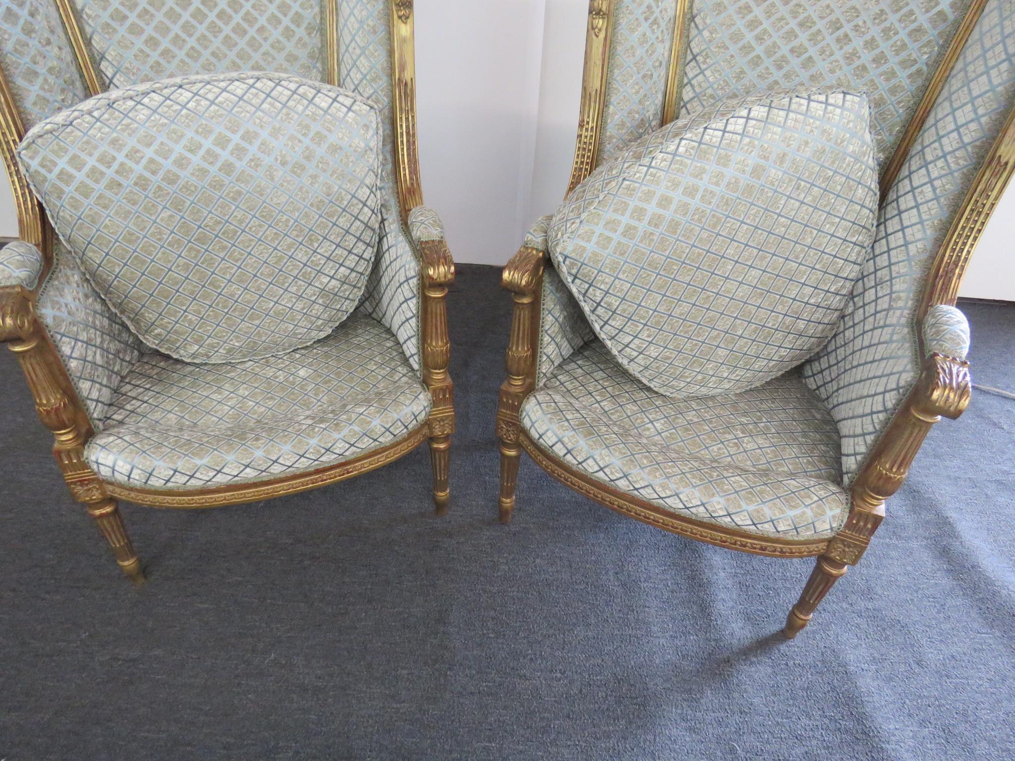 Painted Pair of Louis XVI Style Bronze Mounted Wing Back Chairs mann. Forest