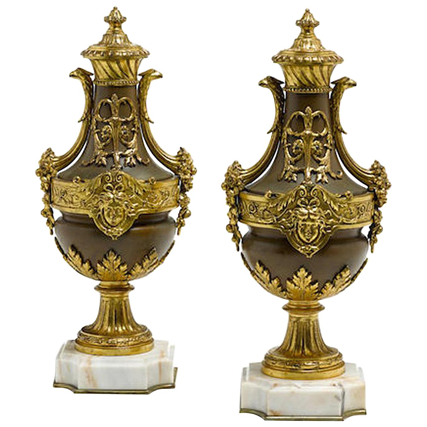 Pair of Louis XVI Style Bronze Urns, 19th Century
