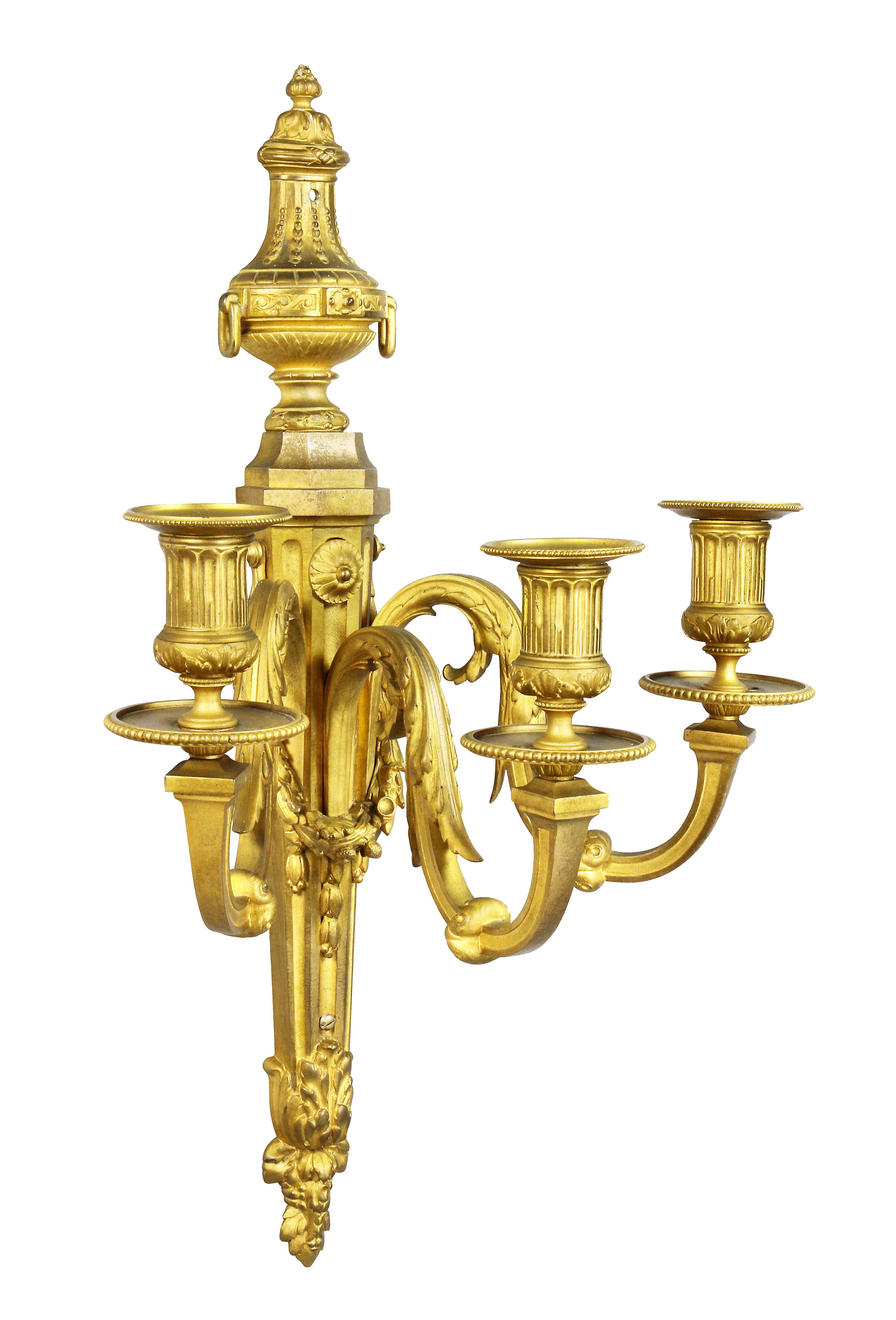 French Pair of Louis XVI Style Bronze Wall Sconces