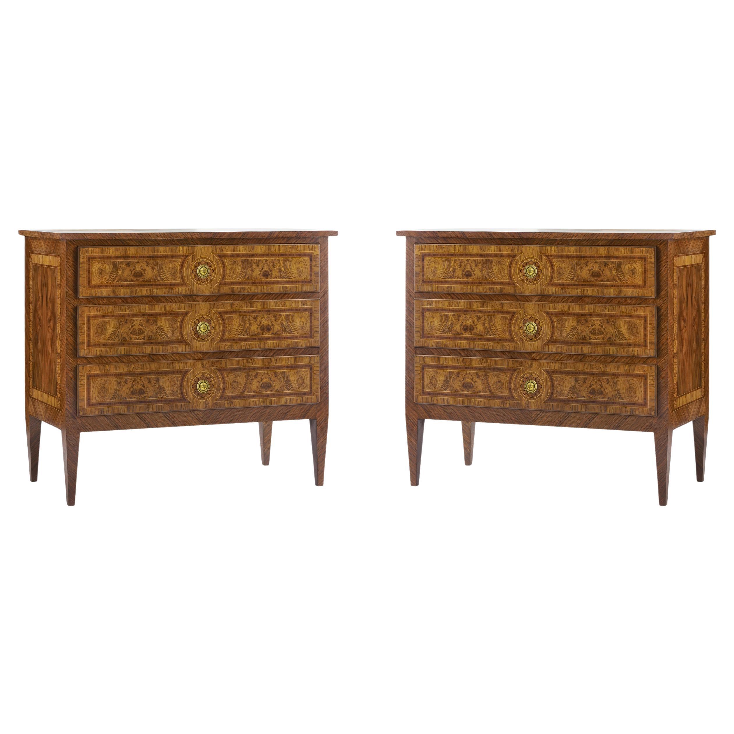Pair of Louis XVI Style Burl Nightstands