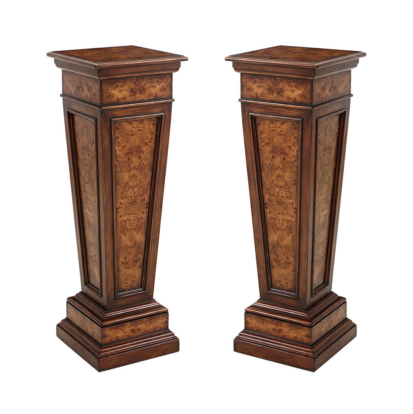 Pair of Louis XVI Style Burl Pedestal Stands