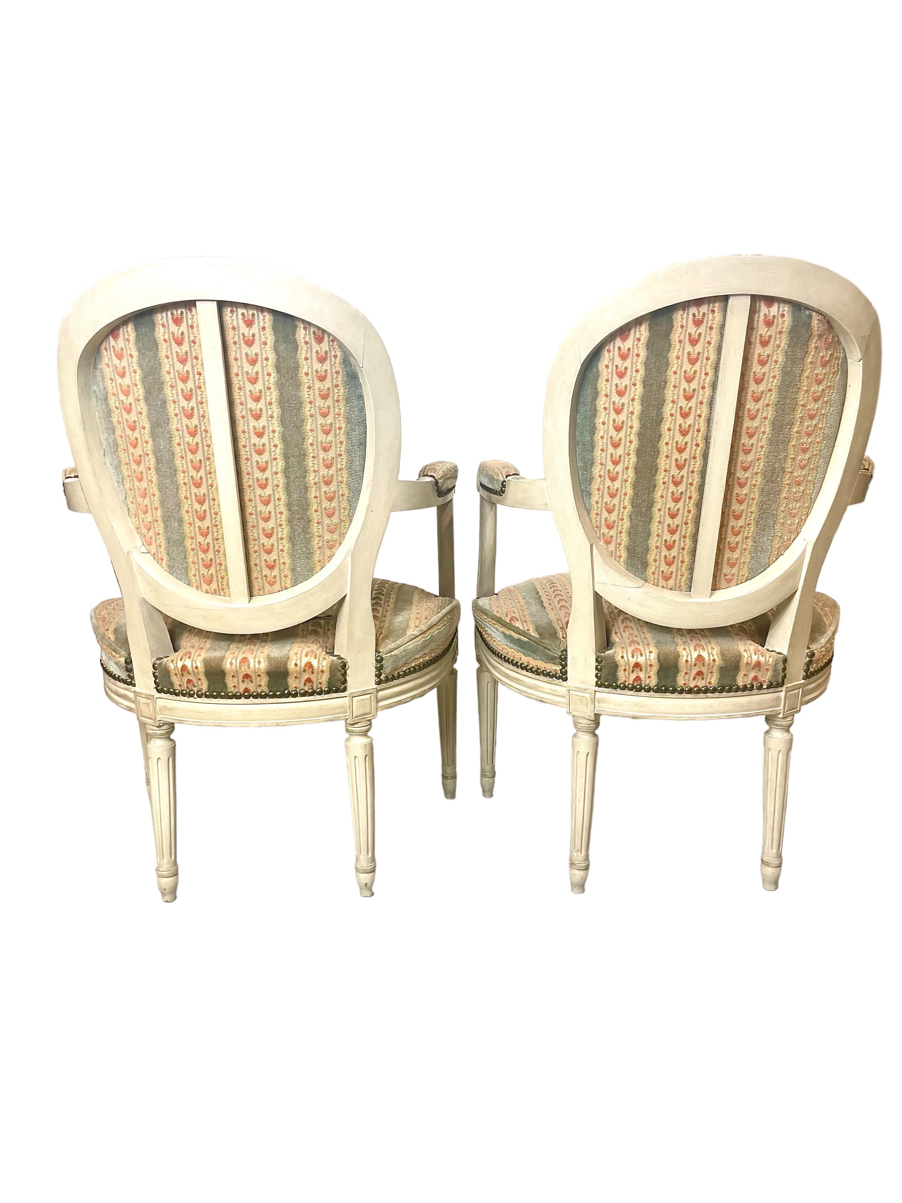 Pair of  French 19th Century Louis XVI Style Cabriolets Medaillon Back Armchairs For Sale 4