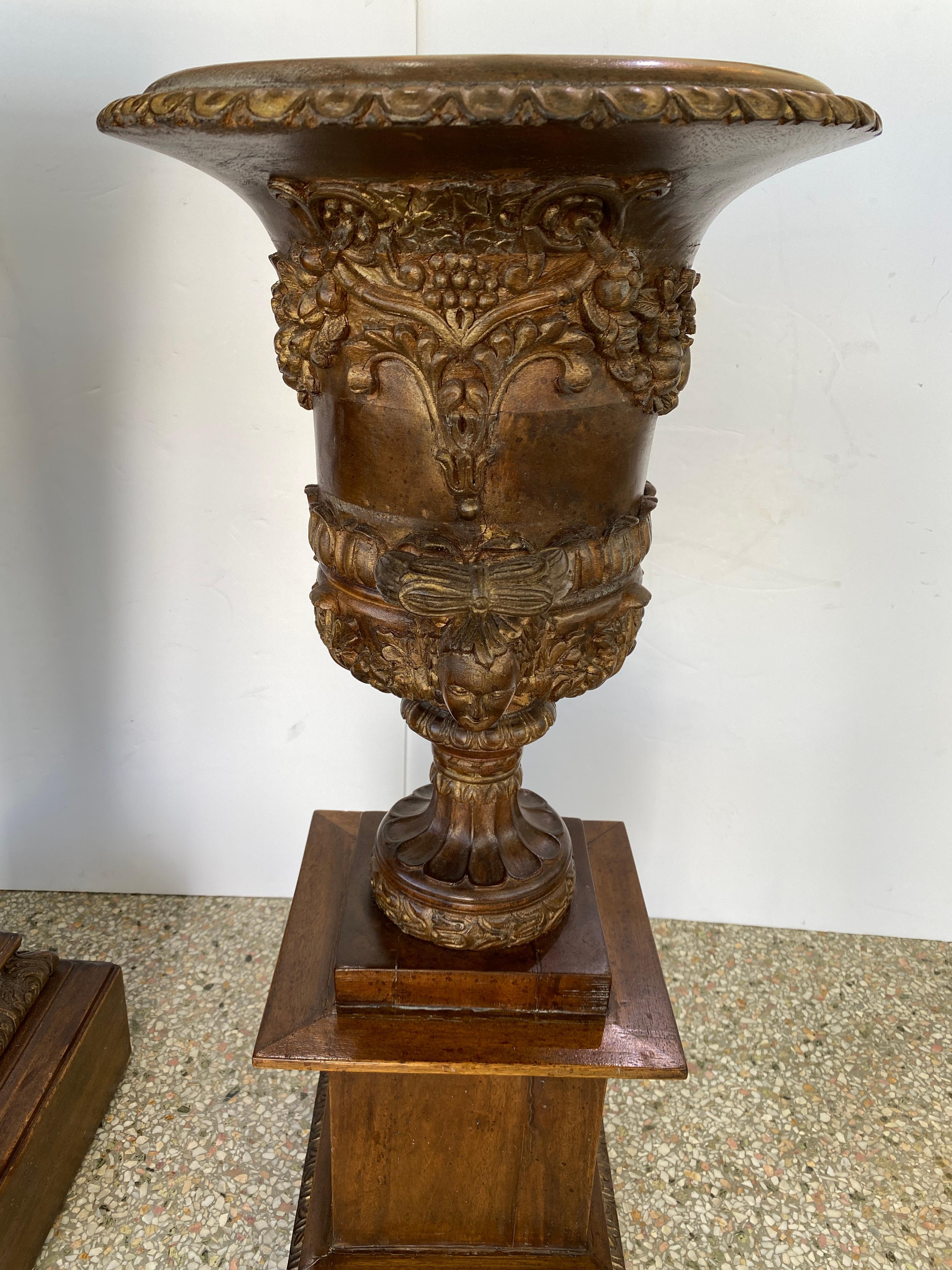 Pair of Louis XVI Style Campana Urns on Pedestals For Sale 8