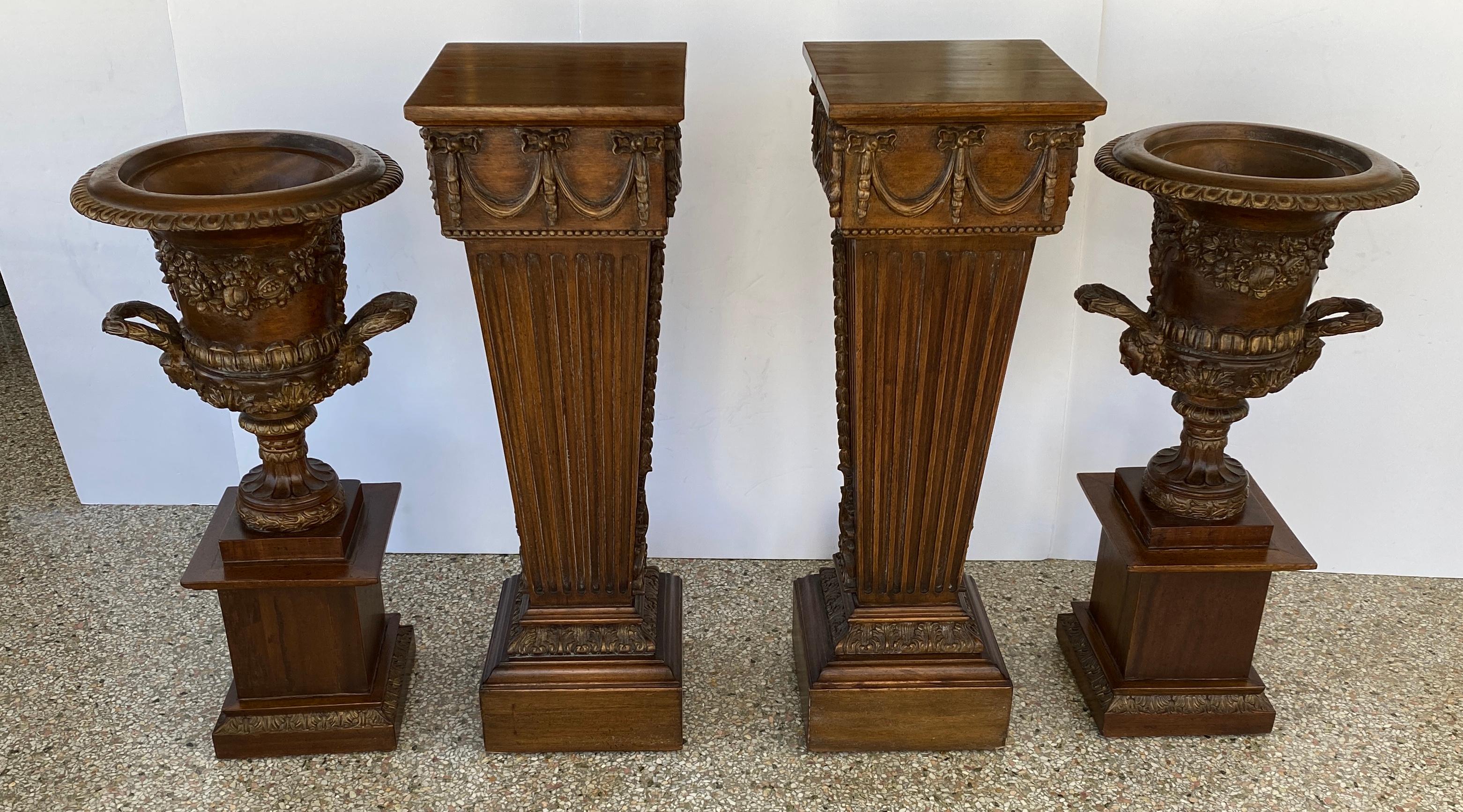 20th Century Pair of Louis XVI Style Campana Urns on Pedestals For Sale