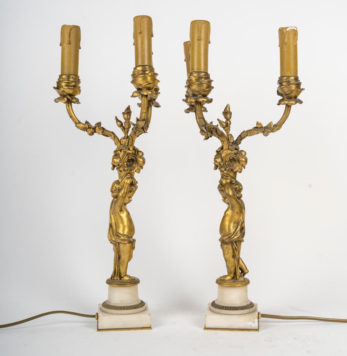 French Pair of Louis XVI Style Candelabra, 19th Century, Signed Barbedienne. For Sale