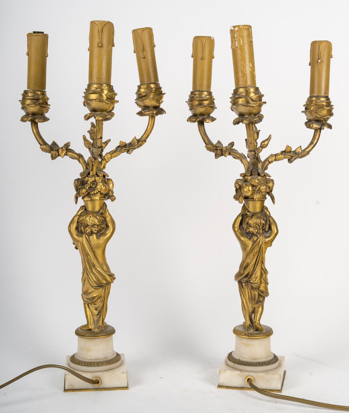 Gilt Pair of Louis XVI Style Candelabra, 19th Century, Signed Barbedienne. For Sale