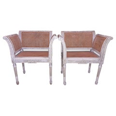 Pair of Louis XVI Style Cane Armchairs with Ribbon french antiquity