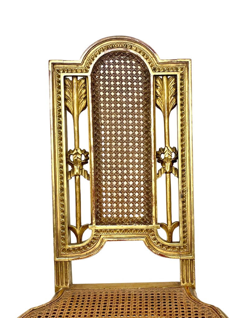 Pair of Louis XVI Style Caned and Gilded Chairs For Sale at 1stDibs