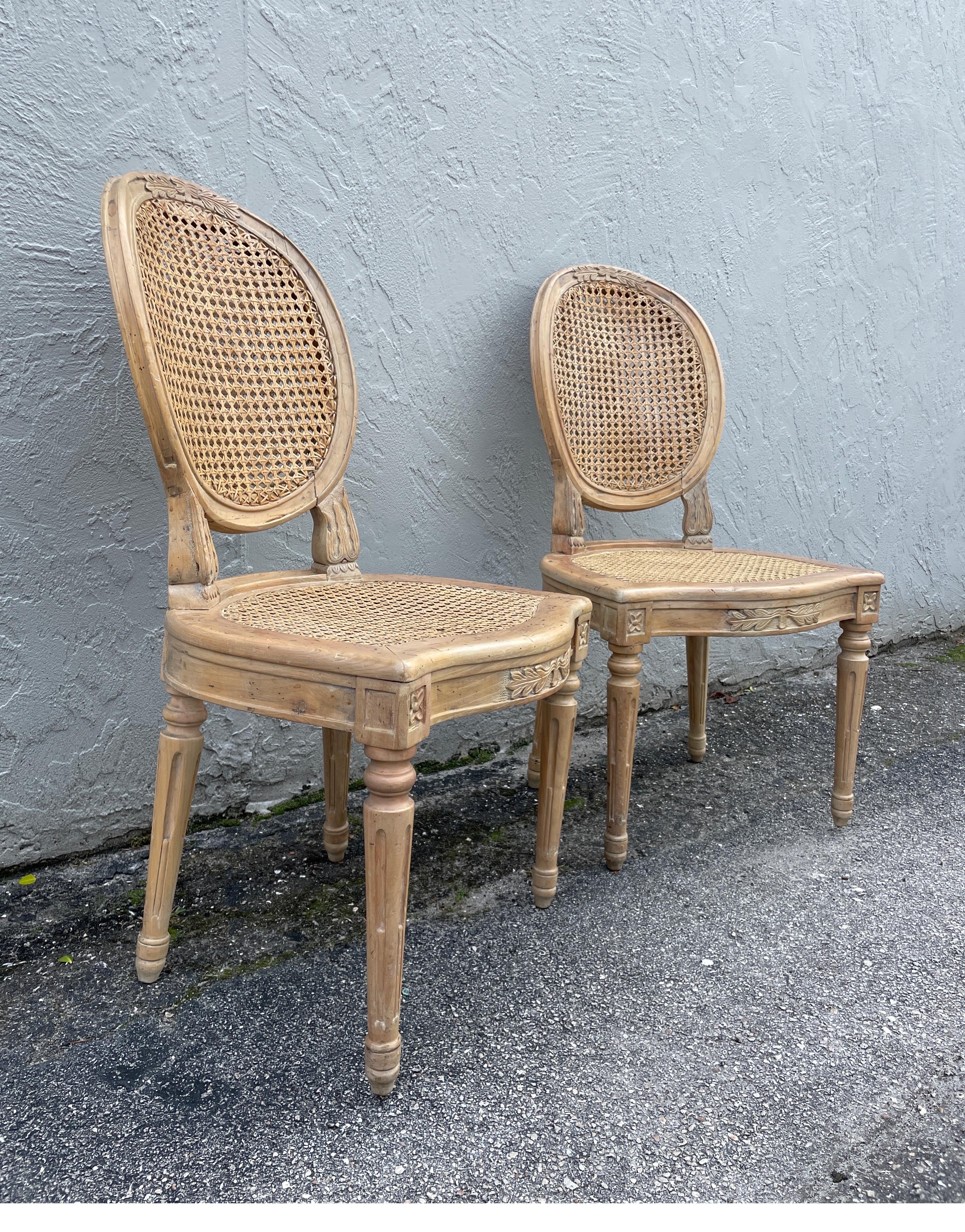 Italian Pair of Louis XVI Style Caned Side Chairs For Sale