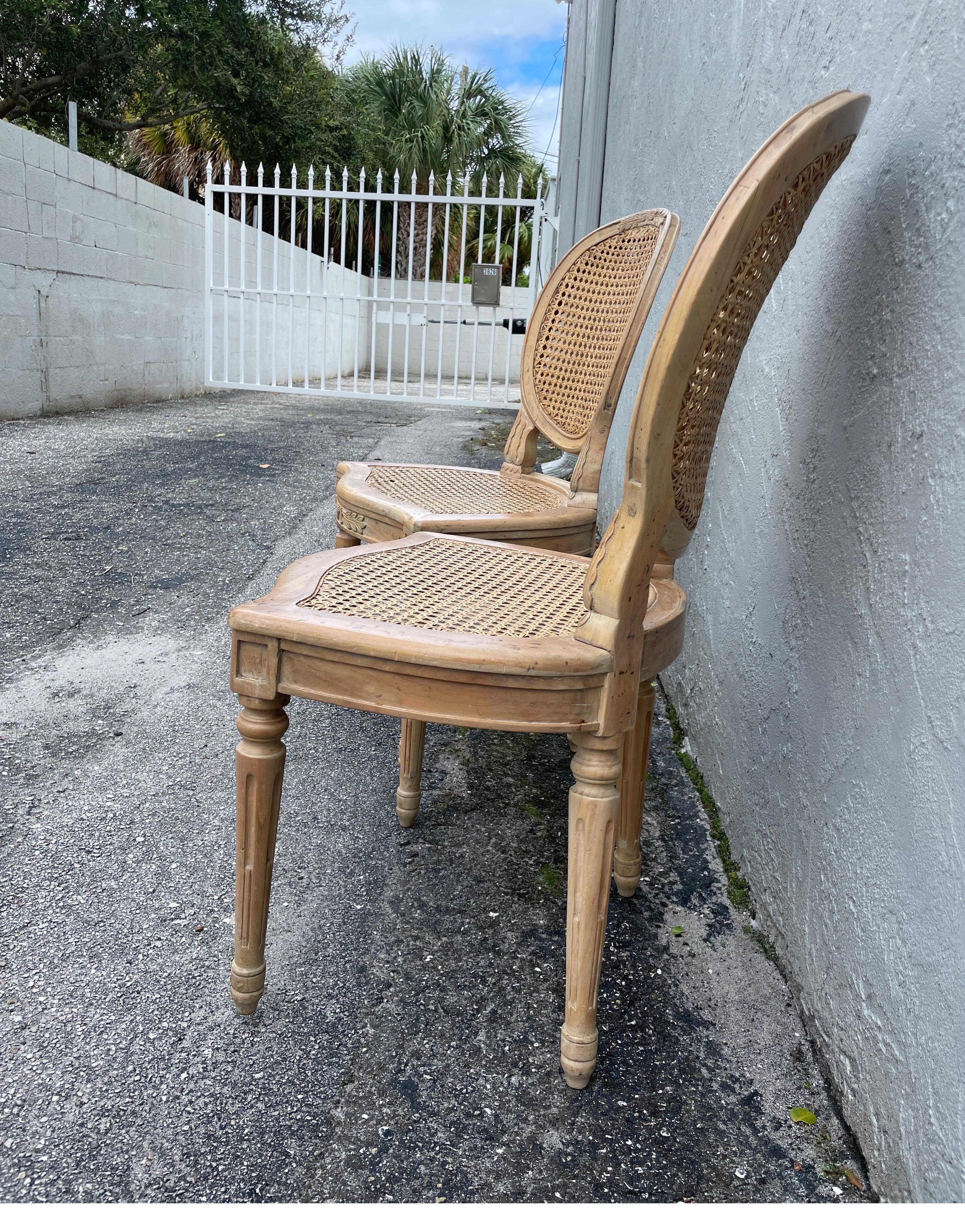 Pair of Louis XVI Style Caned Side Chairs In Good Condition For Sale In West Palm Beach, FL