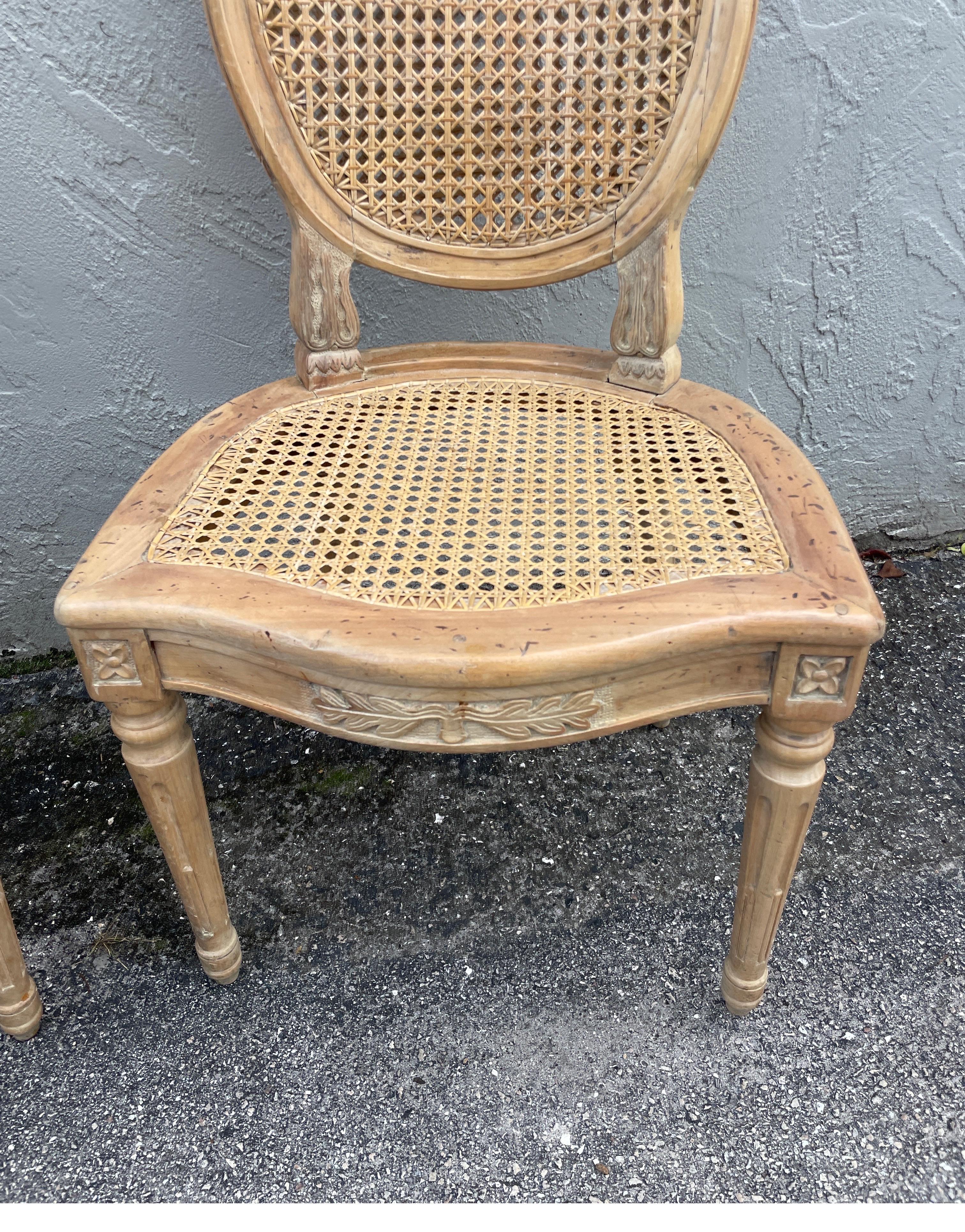 Pair of Louis XVI Style Caned Side Chairs For Sale 1