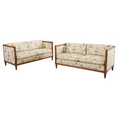 Paar Louis XVI Stil geschnitzt Buche Fall Sofa Settees