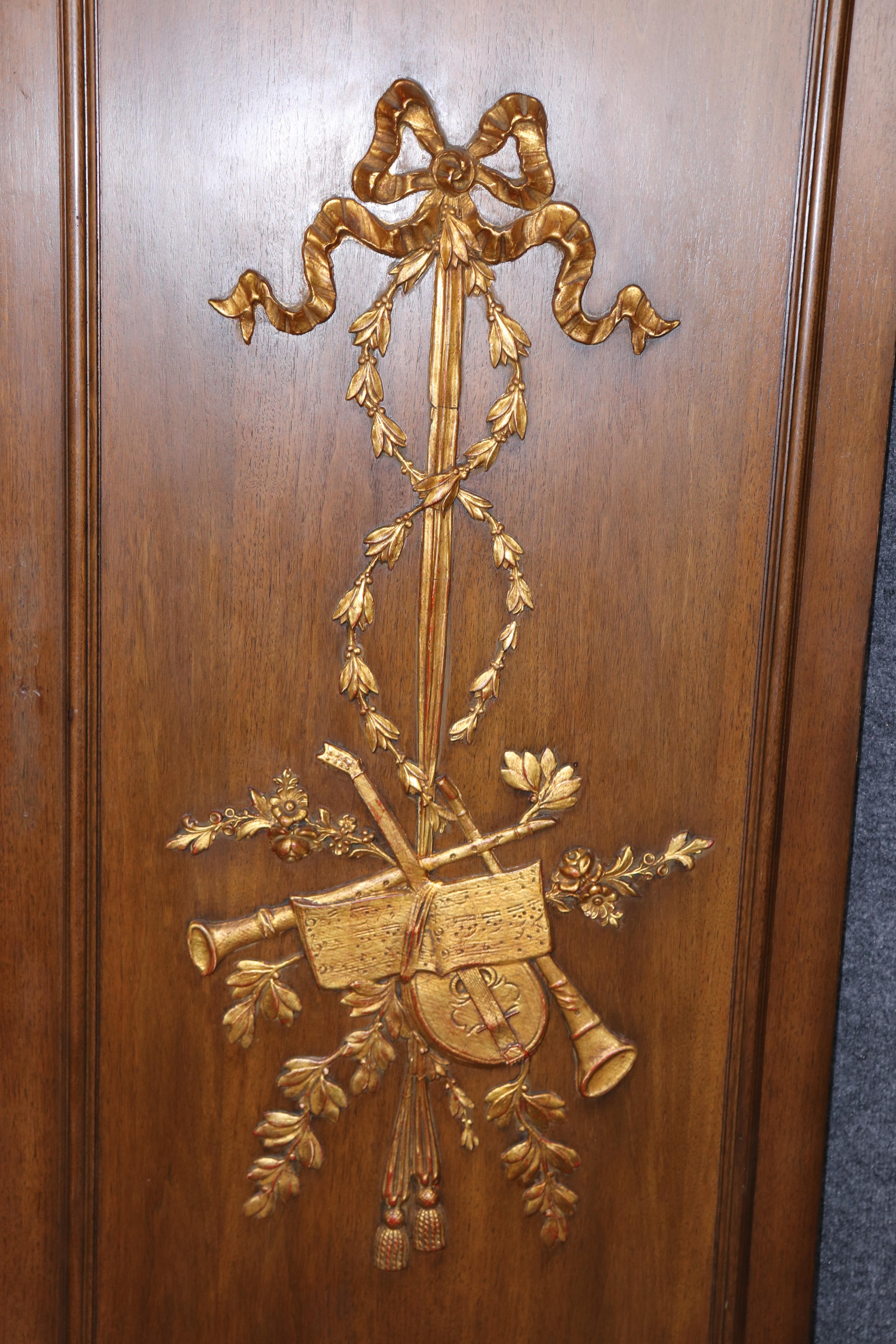20th Century Pair of Louis XVI Style Carved Gilt Accent Neoclassical Wall Panels For Sale