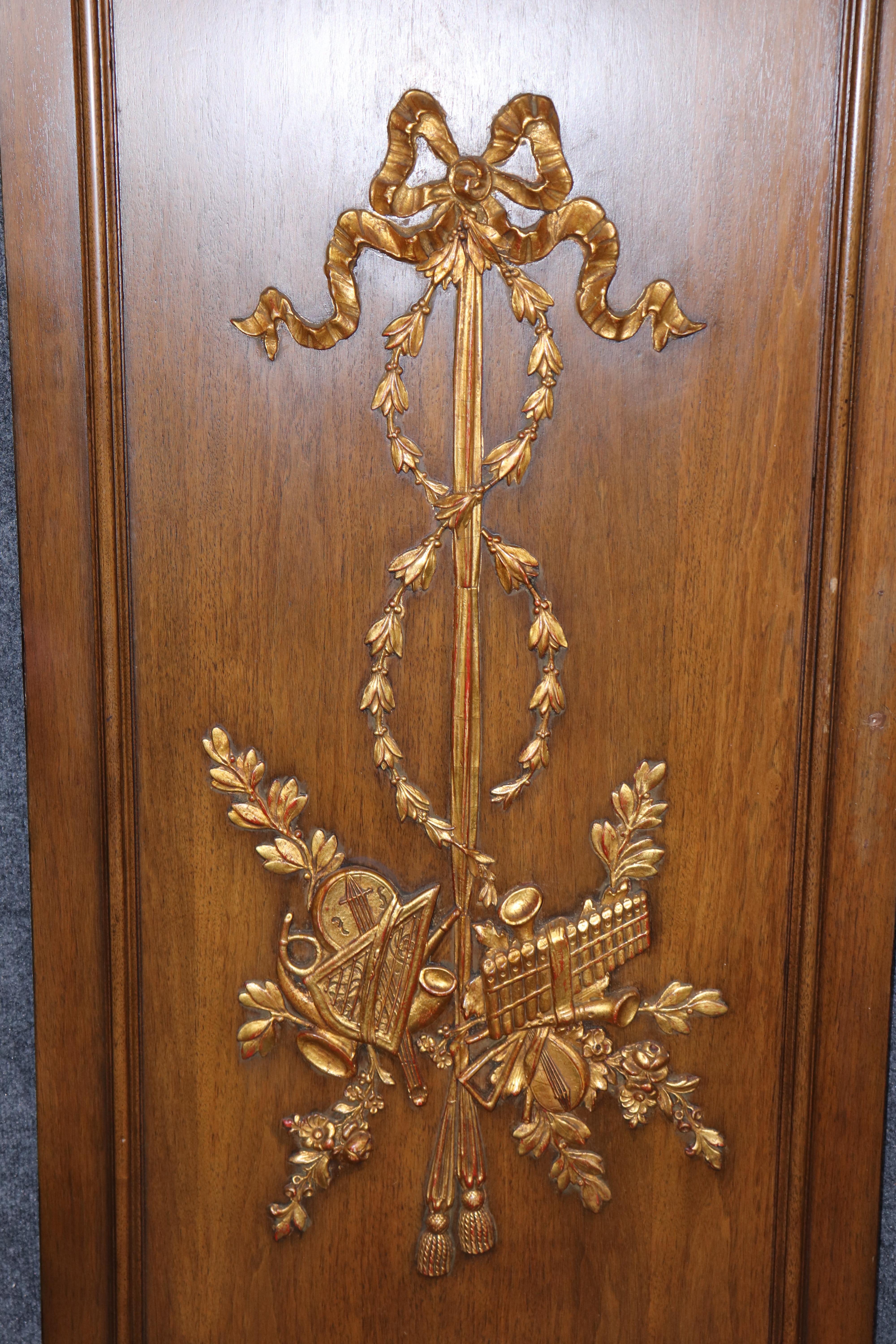 Wood Pair of Louis XVI Style Carved Gilt Accent Neoclassical Wall Panels For Sale
