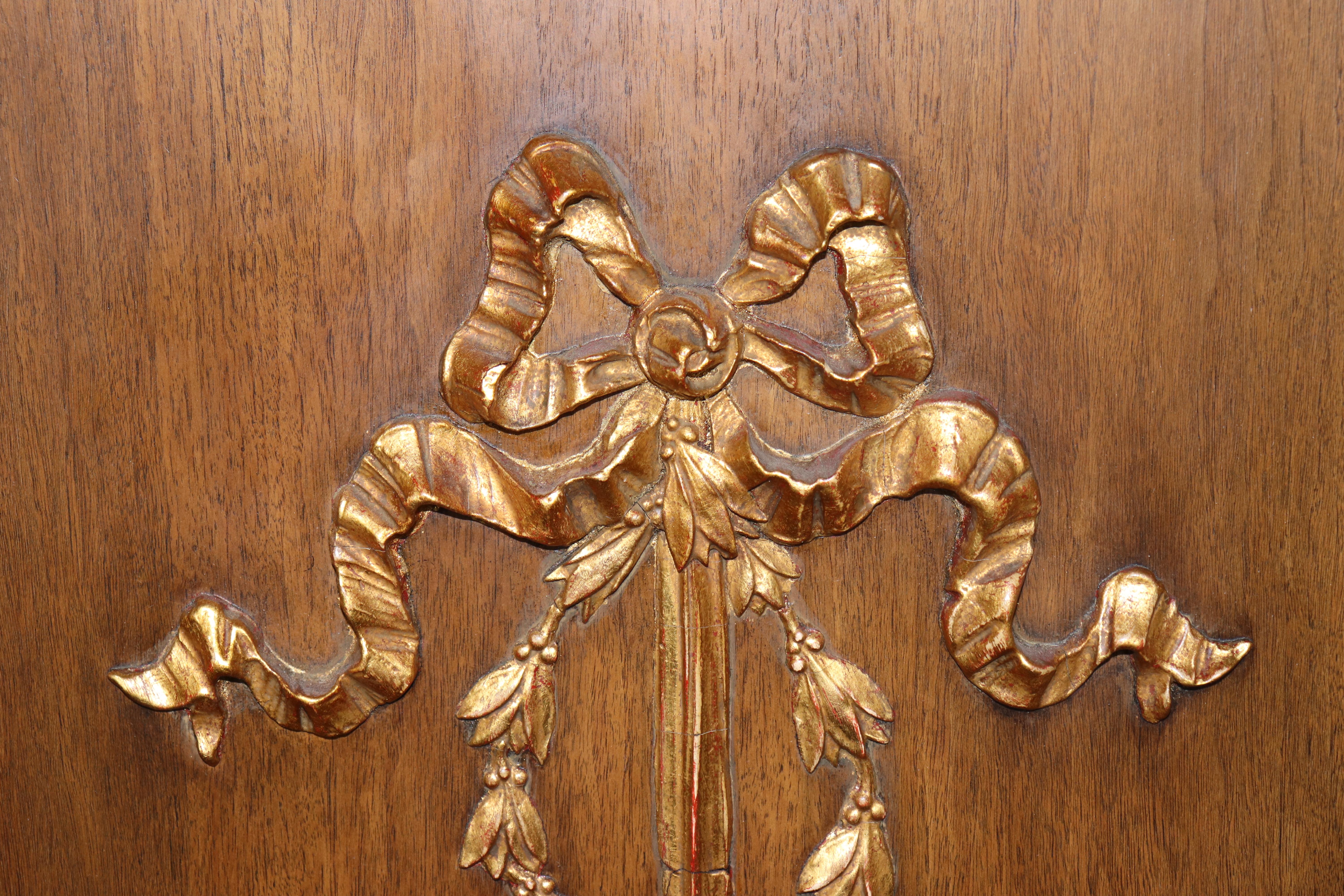 Pair of Louis XVI Style Carved Gilt Accent Neoclassical Wall Panels For Sale 2