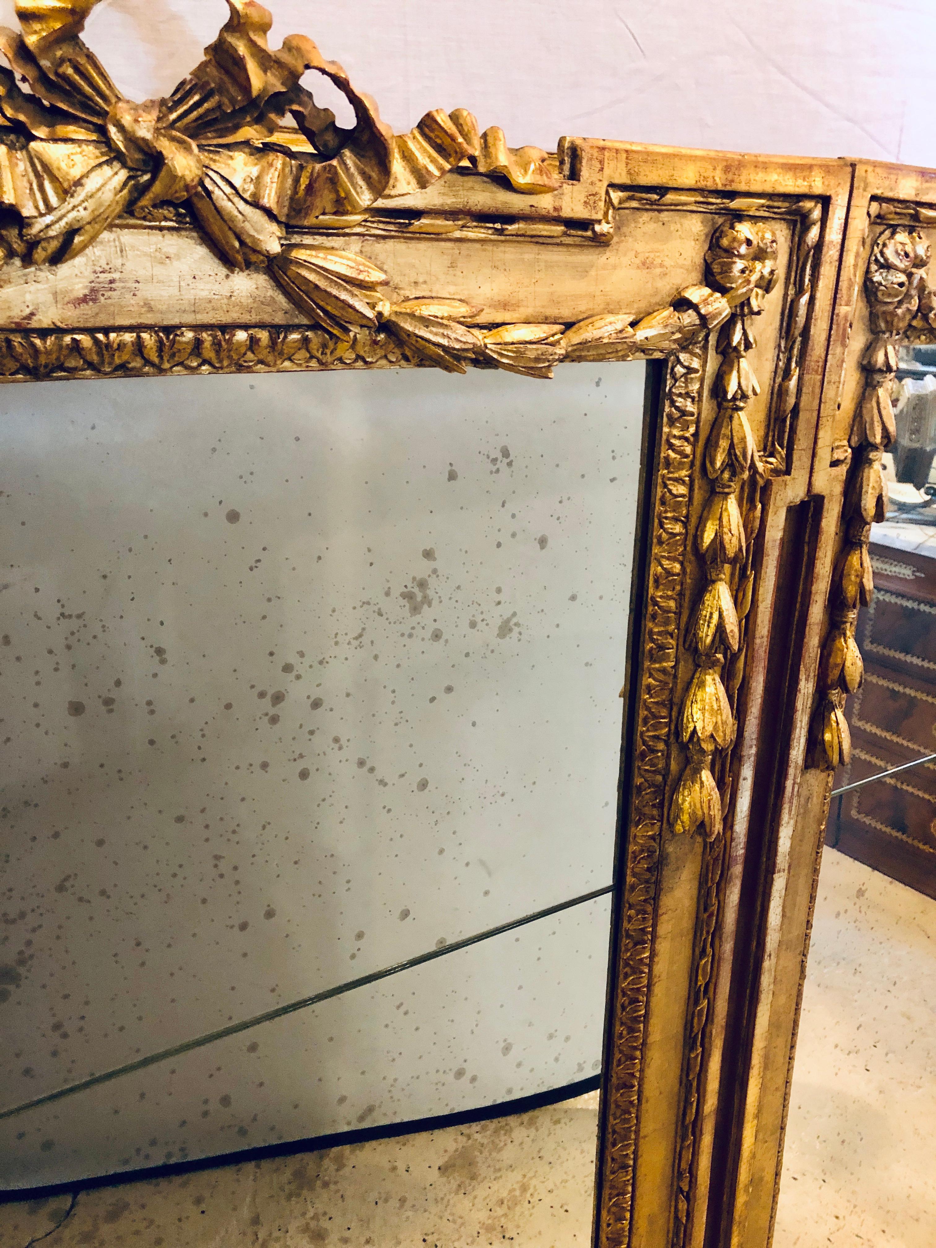 Pair of Louis XVI Style Carved Gilt Gold Wooden Wall or Console/Floor Mirrors 4