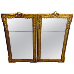 Pair of Louis XVI Style Carved Gilt Gold Wooden Wall or Console/Floor Mirrors
