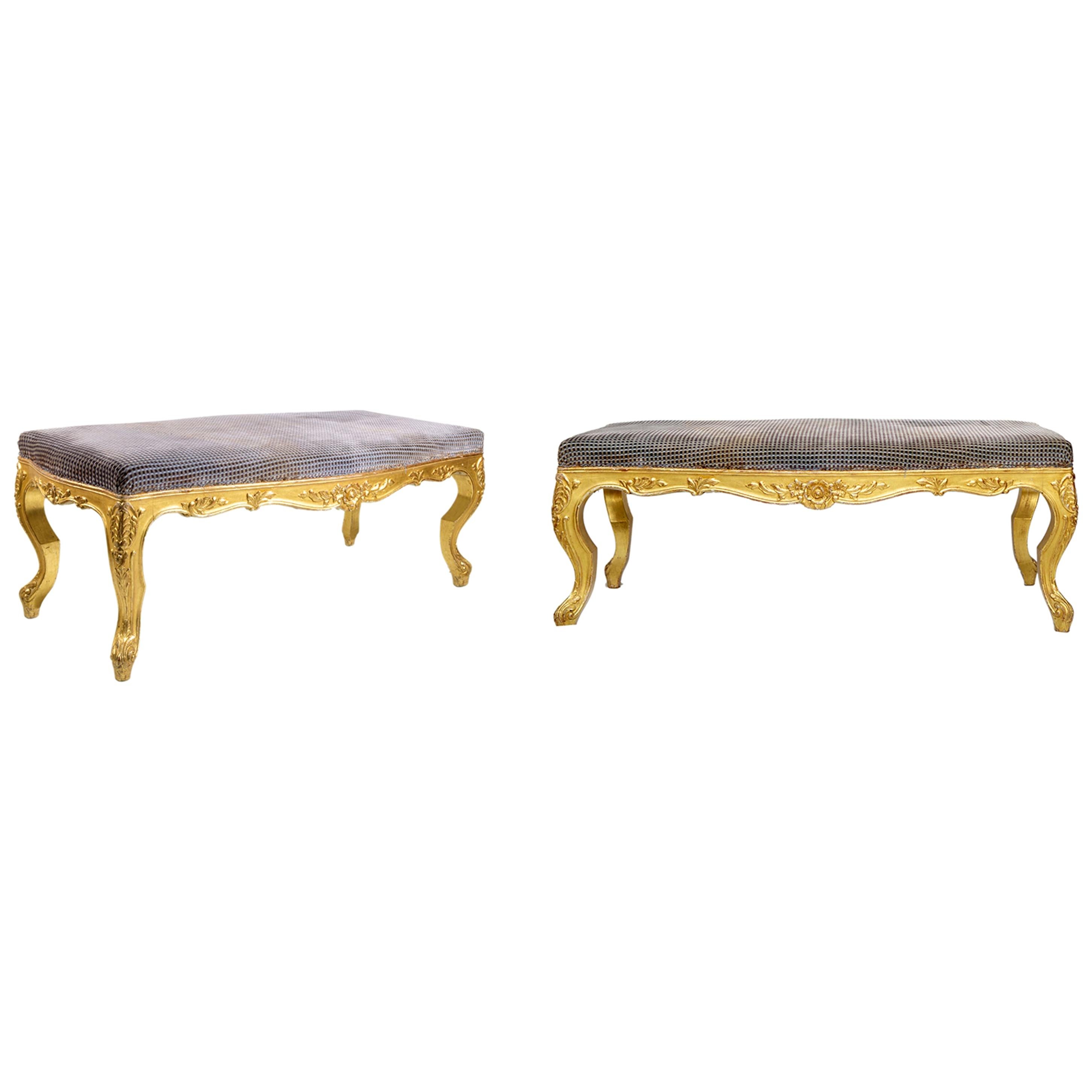 Pair of Louis XVI Style Carved Giltwood Stools, circa 1920 For Sale
