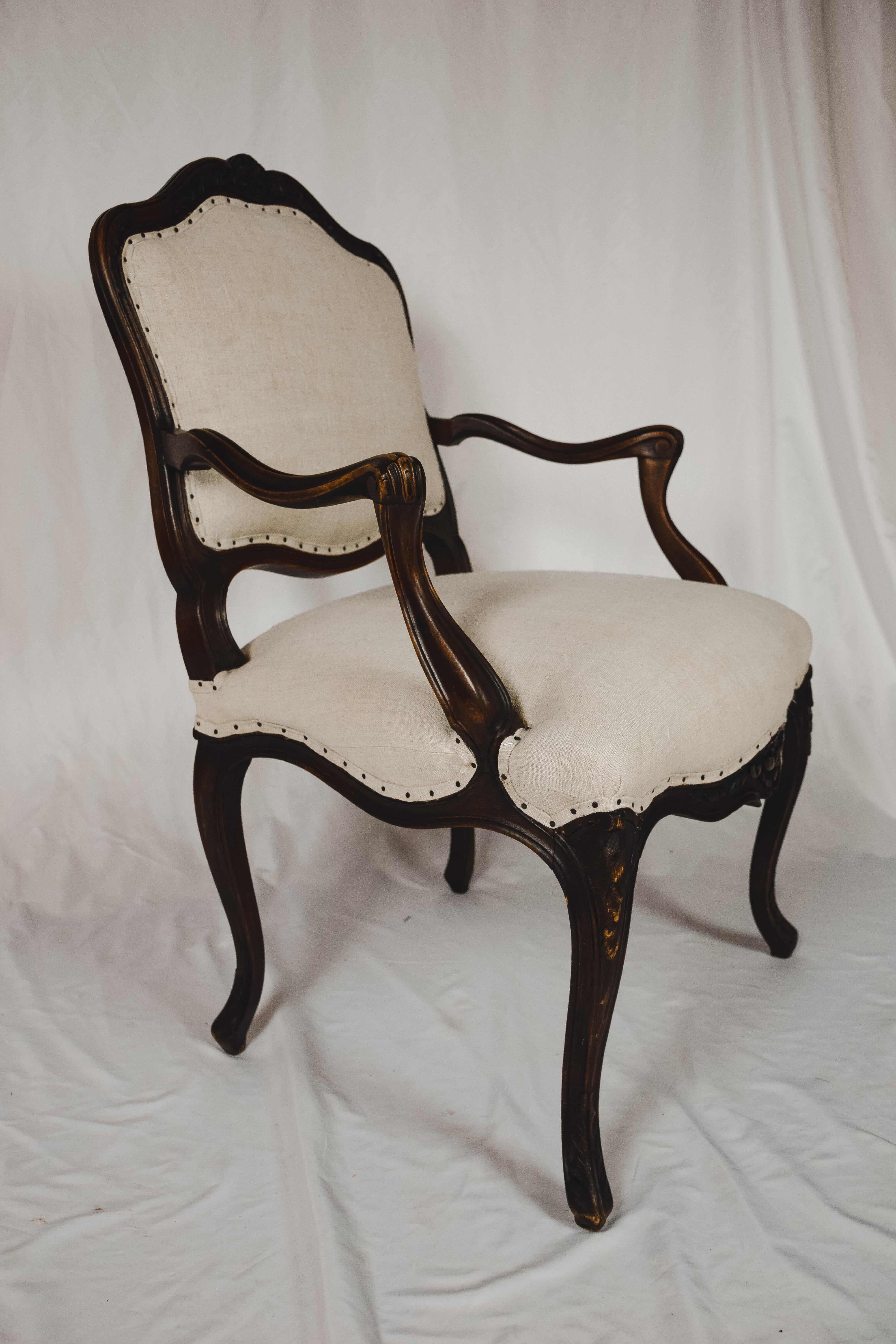 Pair of Louis XVI Style Carved Walnut Fauteuils Armchairs 8