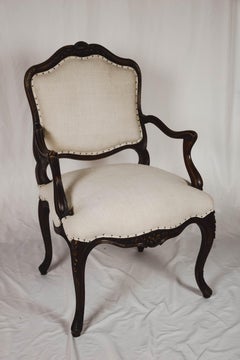 Pair of Louis XVI Style Carved Walnut Fauteuils Armchairs