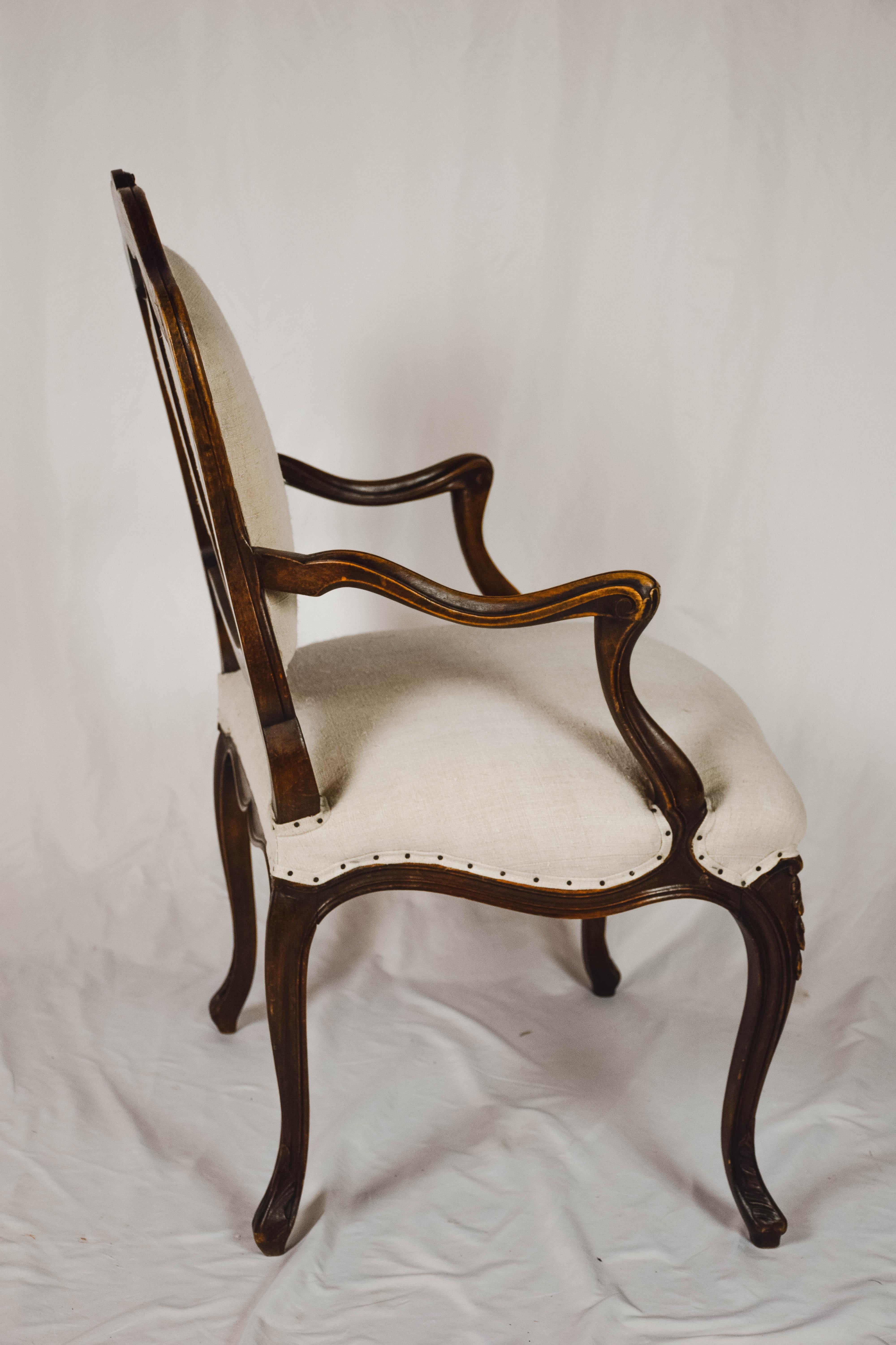 French Pair of Louis XVI Style Carved Walnut Fauteuils Armchairs