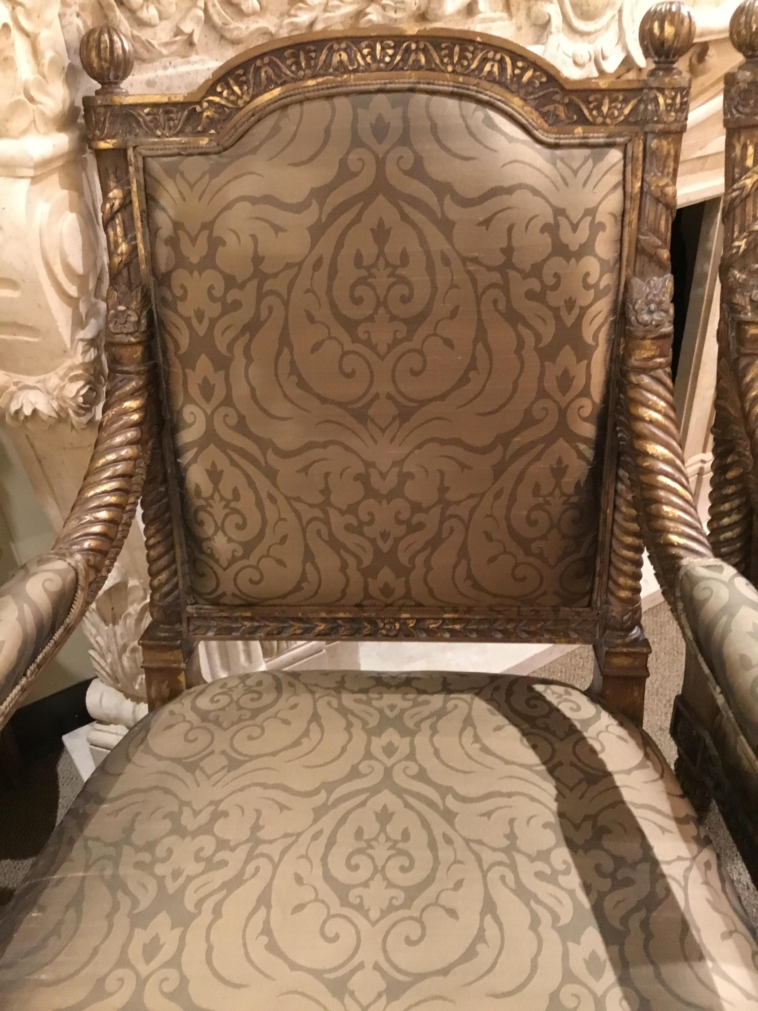 Painted Pair of Louis XVI Style Chairs with Silk Upholstery For Sale