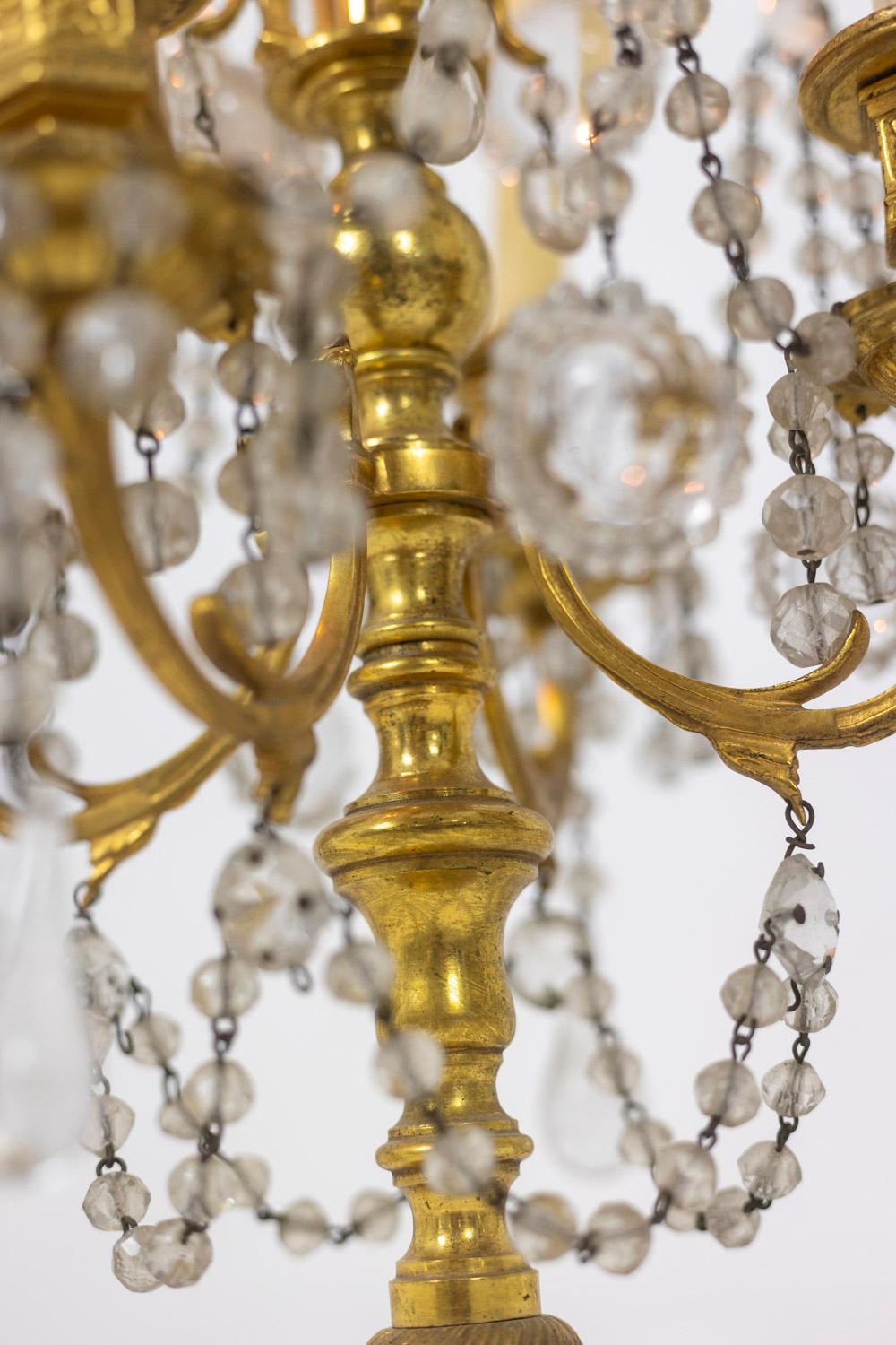 Pair of Louis XVI style chandeliers in bronze and crystal, circa 1900 For Sale 5