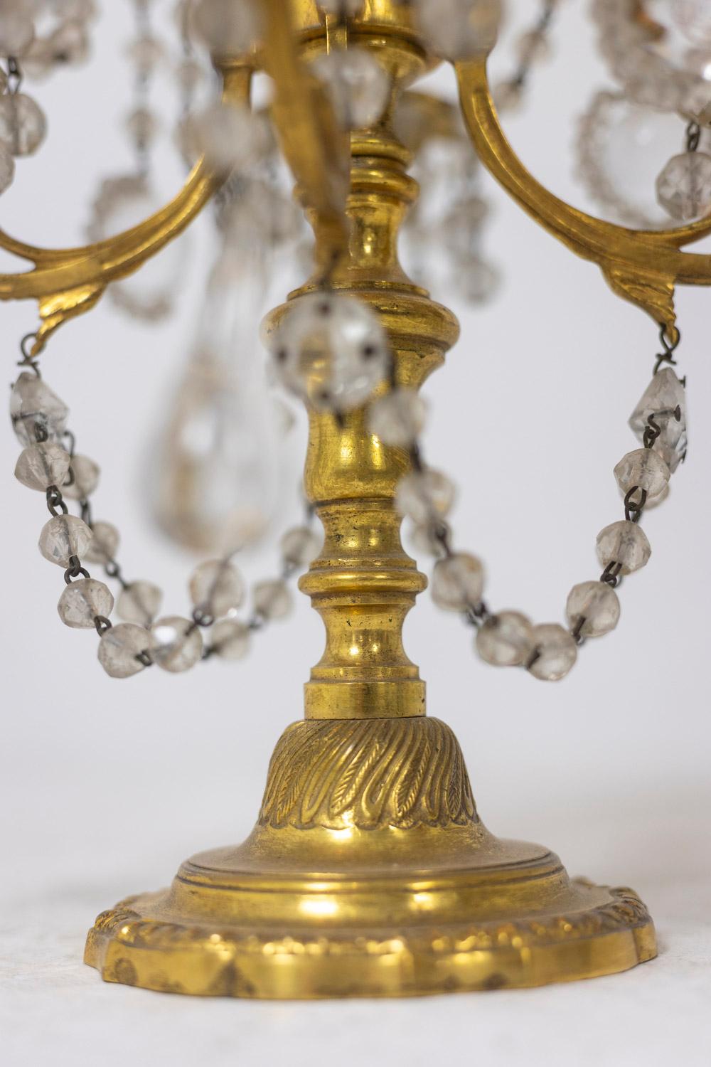 Pair of Louis XVI style chandeliers in bronze and crystal, circa 1900 For Sale 1
